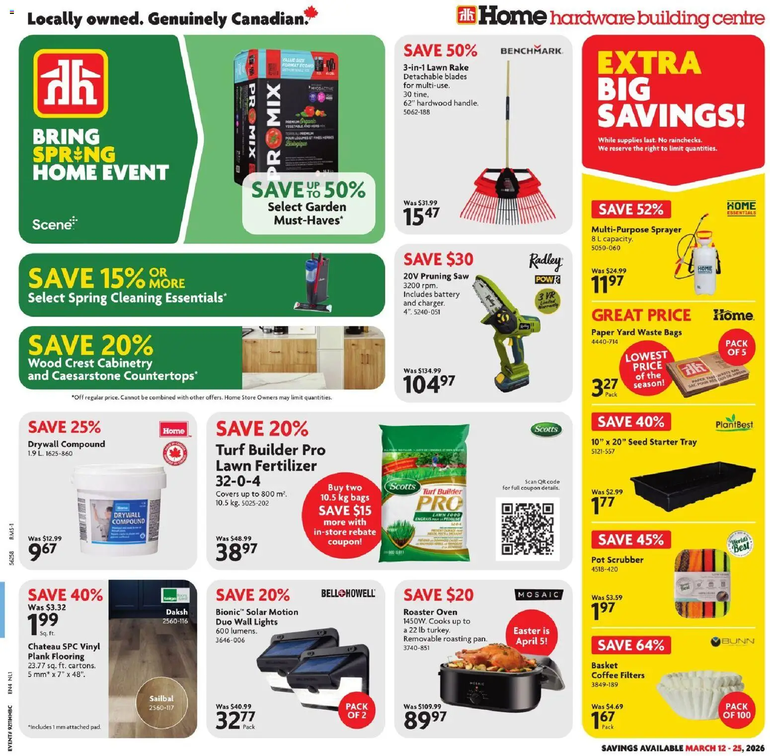 Home Hardware flyer valid from 12.03.2026 | Page: 1 | Products: Oven, Battery, Basket, Coffee