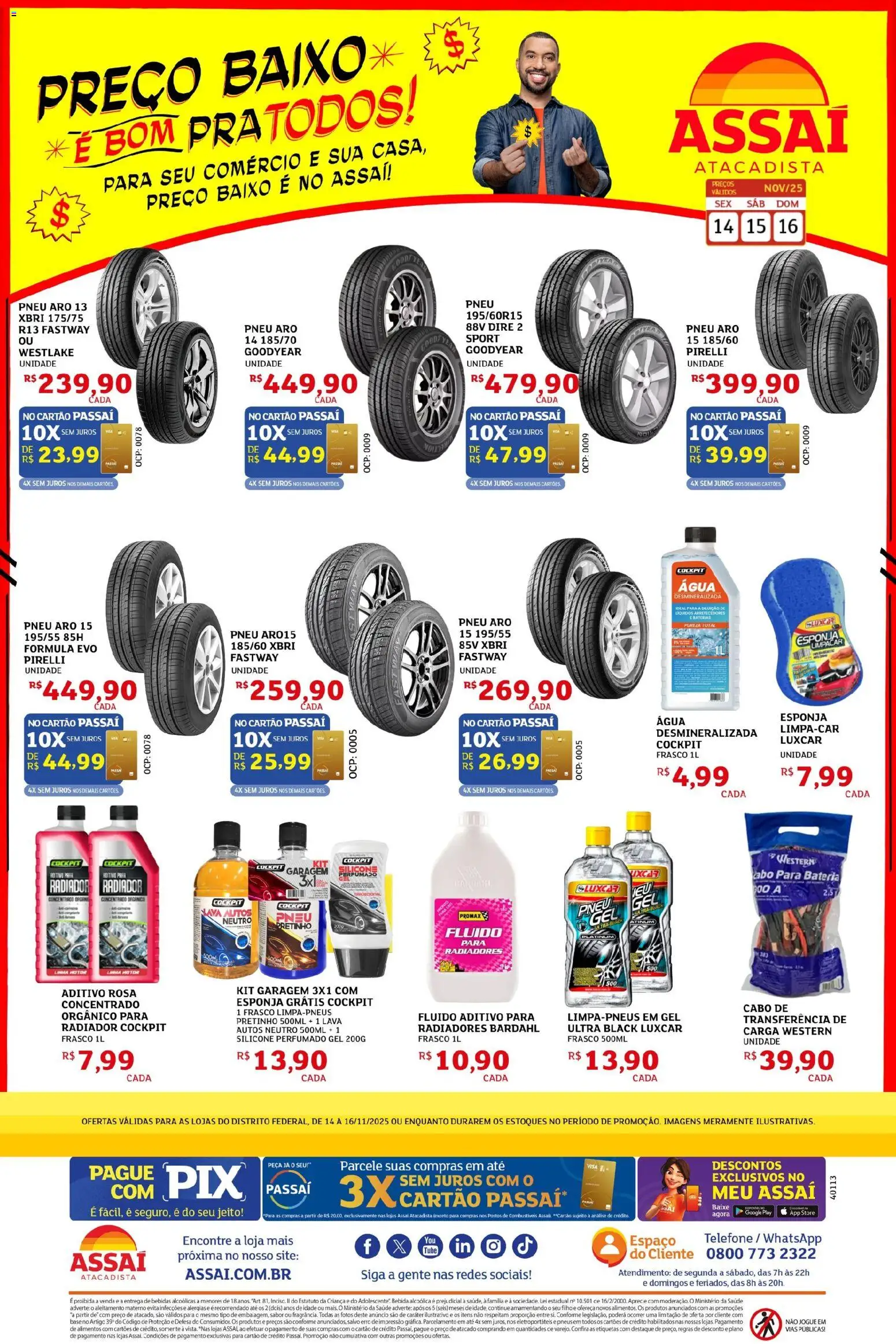 Assaí Atacadista Folheto - válido de 14.11.2025 | Página: 1 | Produtos: Pneu, Radiador, Bebida, Telefone