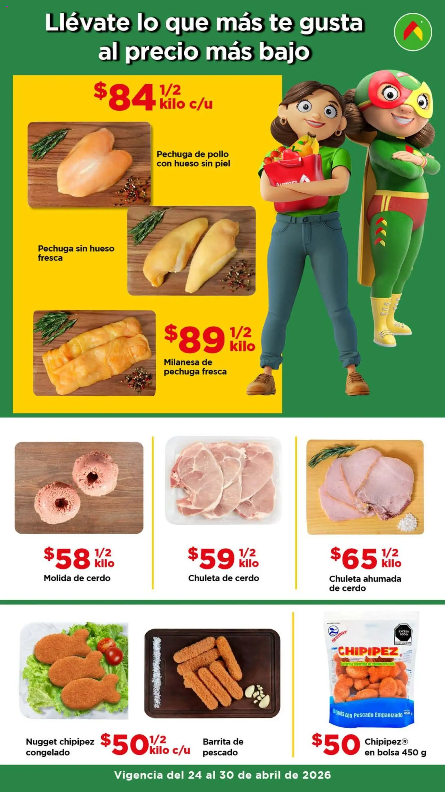Nuevas ofertas de Bodega Aurrerá válidas en toda la República Mexicana desde el 24.04.2026. ¡Encuentra las mejores ofertas en Bodega Aurrerá folleto Consiéntete sin gastar de más! | Página: 2 | Productos: Pollo, Milanesa, Cerdo, Té