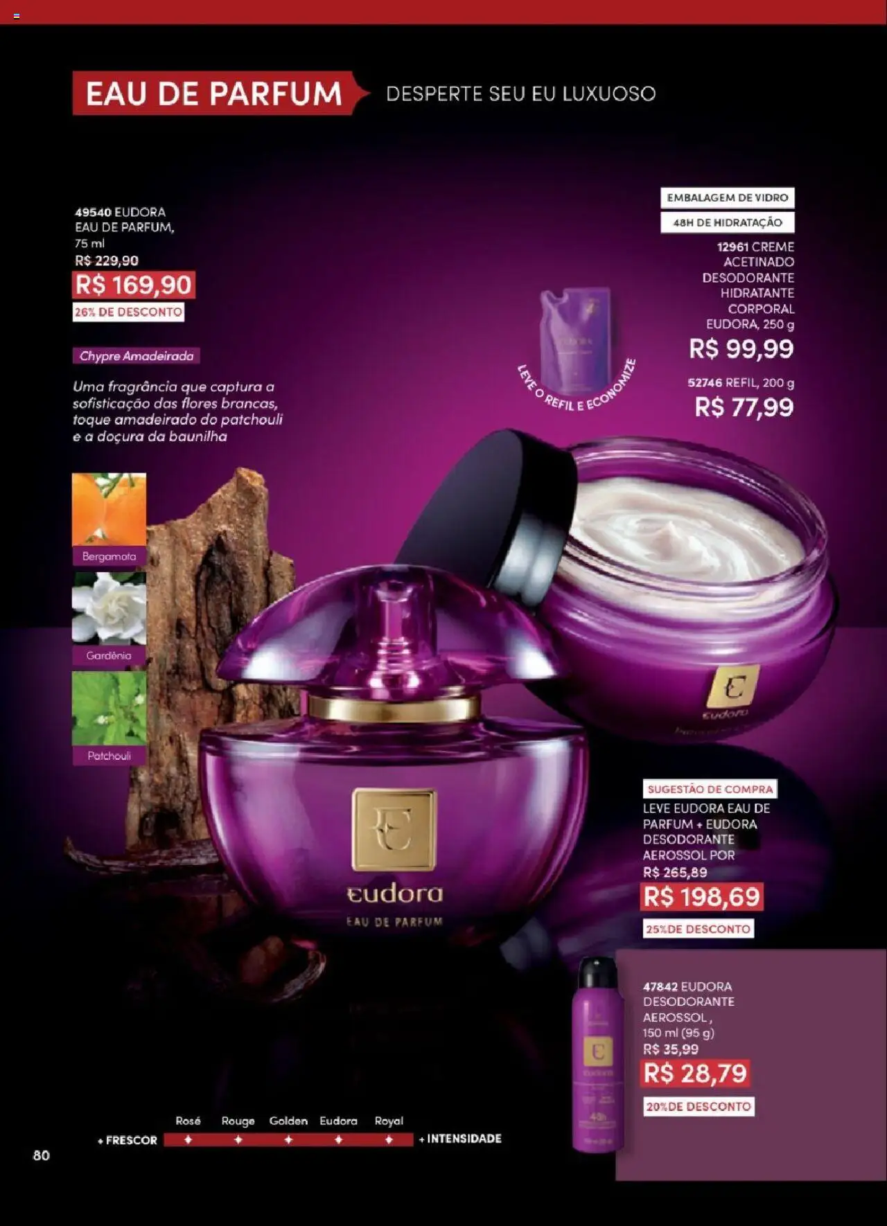 Eudora Folheto - válido de 06.06.2025 | Página: 80 | Produtos: Bergamota, Desodorante, Flores, Creme