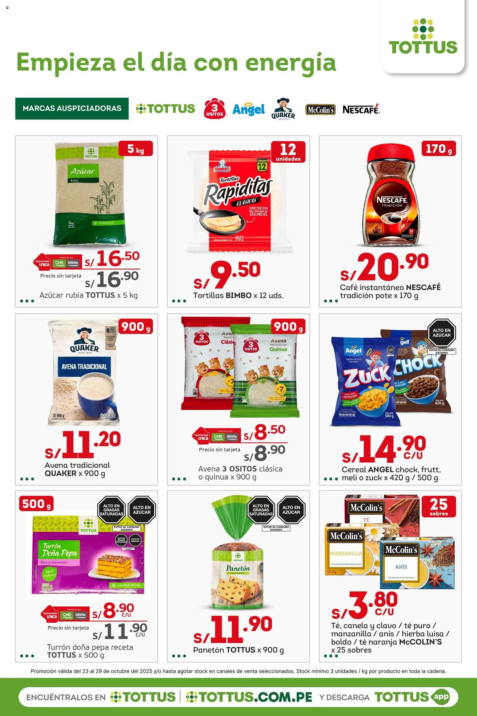 Catálogo Tottus válido desde 23.10.2025 | Página: 4 | Productos: Café, Té, Hojuelas, Avena