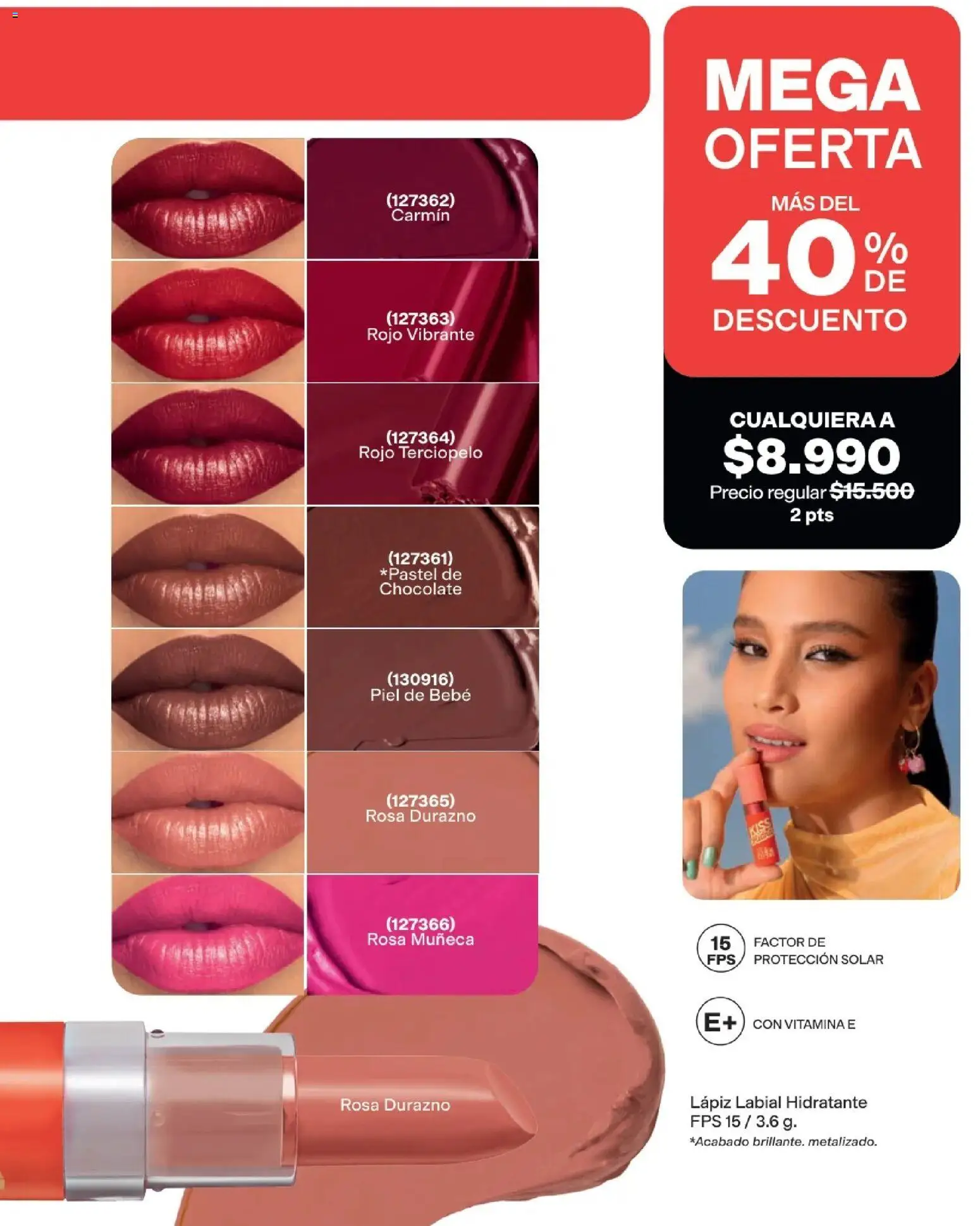 Avon revista - valida desde el 11.03.2026 | Página: 65 | Productos: Esponja, Lápiz labial, Durazno, Chocolate