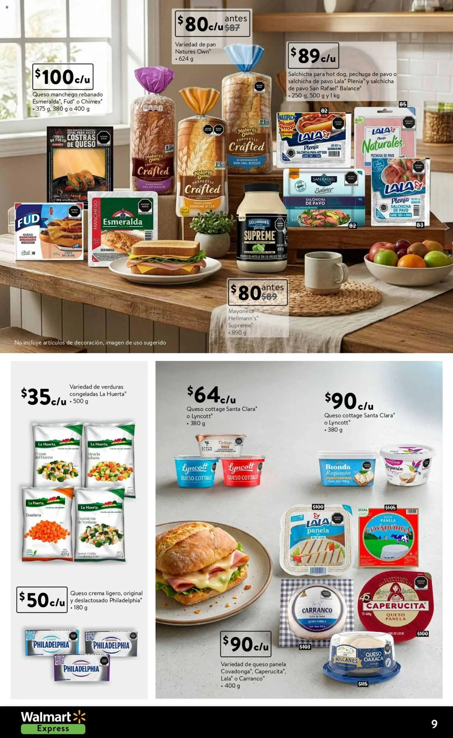 Nuevas ofertas de Walmart Express válidas en toda la República Mexicana desde el 01.01.2026. ¡Encuentra las mejores ofertas en Walmart Express folleto! | Página: 9 | Productos: Queso crema, Brocoli, Crema, Queso cottage