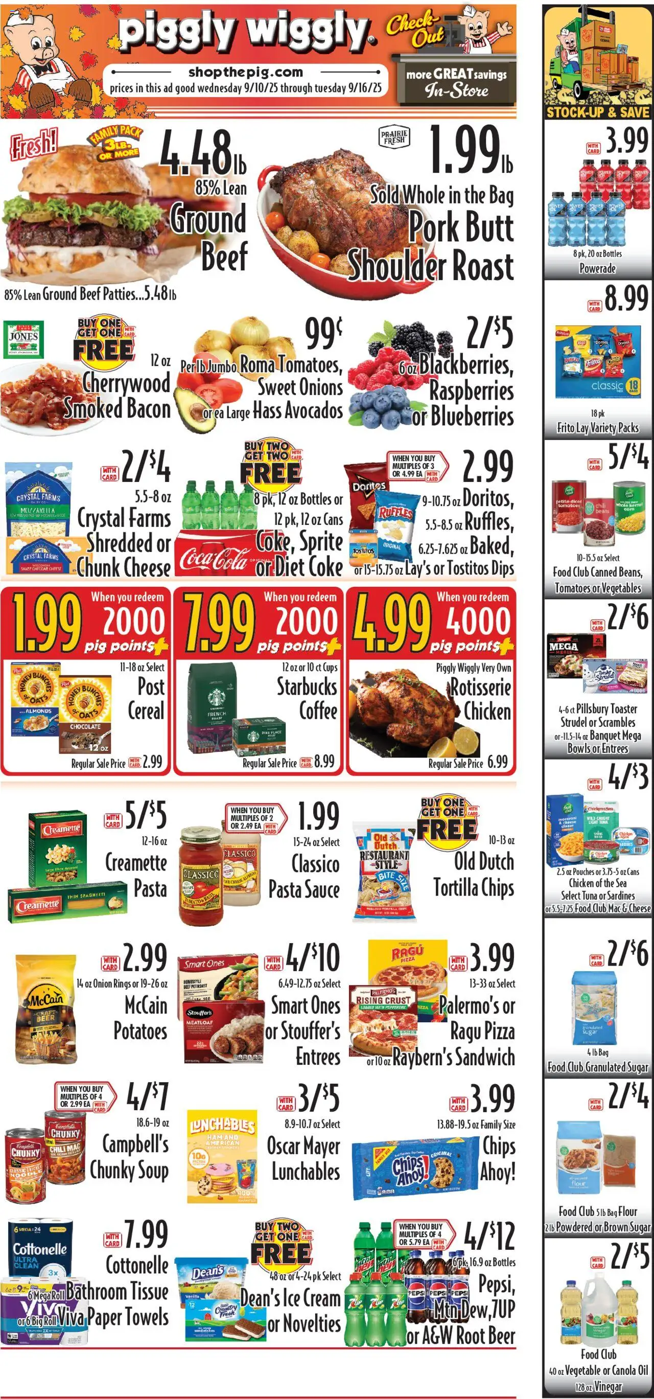 Piggly Wiggly Weekly Ad - WI - valid from 10.09.2025 | Page: 1 | Products: Pork, Beef, Pasta, Sugar