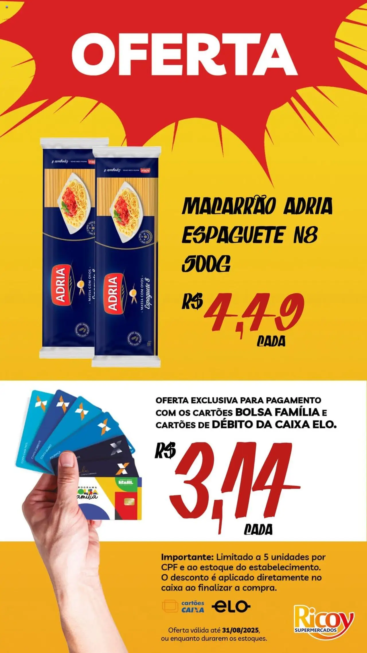 Ricoy Folheto - válido de 11.08.2025 | Página: 8 | Produtos: Espaguete, Caixa, Macarrão, Massa