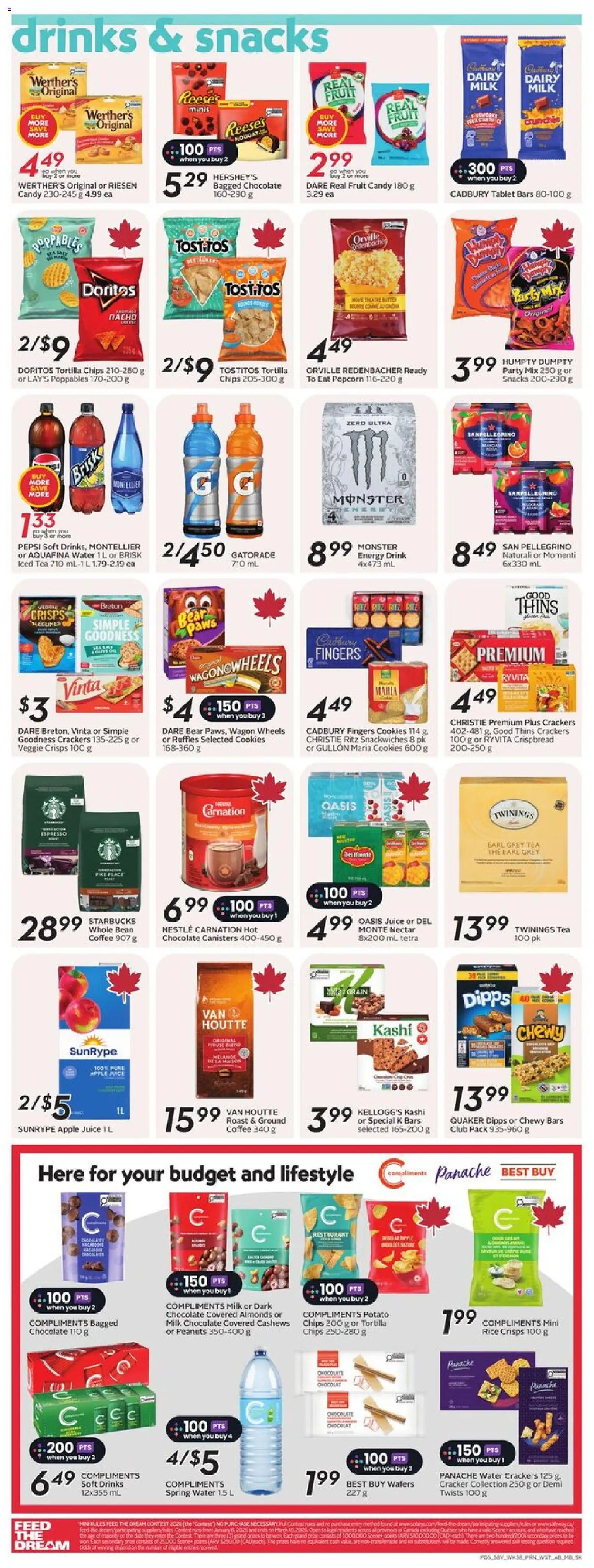 Safeway flyer valid from 15.01.2026 | Page: 8 | Products: Tea, Chips, Milk, Juice