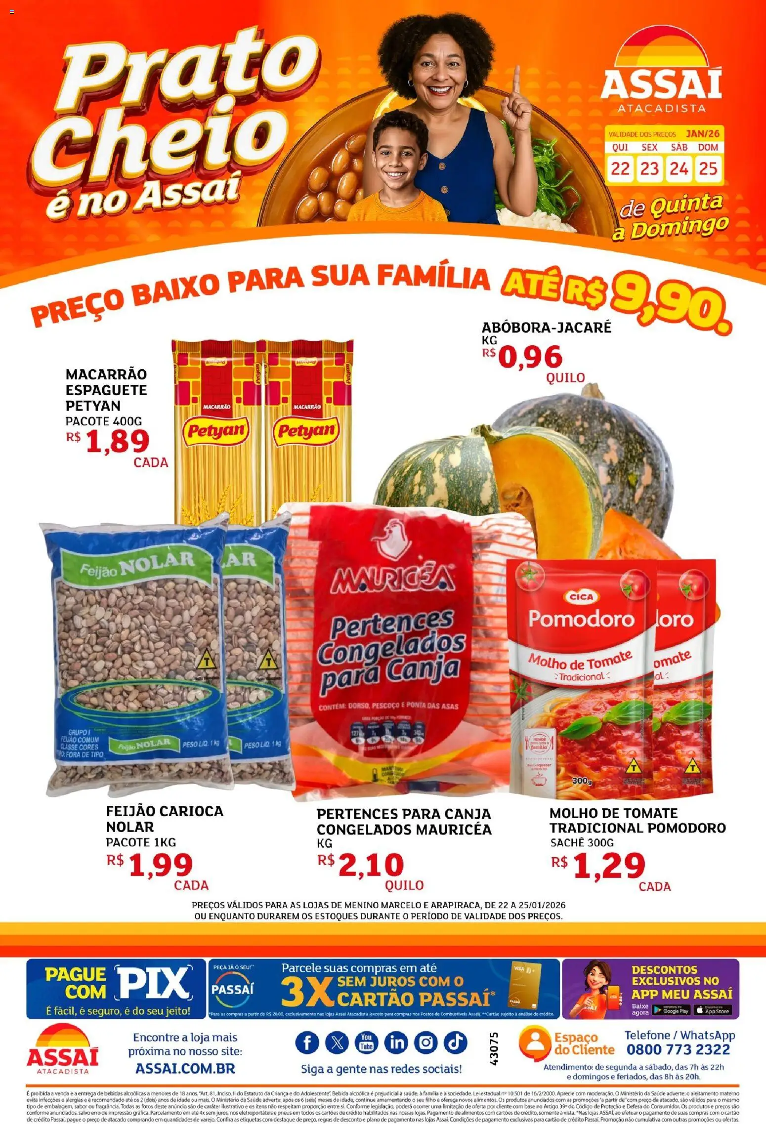 Assaí Atacadista Folheto - válido de 22.01.2026 | Página: 1 | Produtos: Espaguete, Feijão, Molho de tomate, Bebida