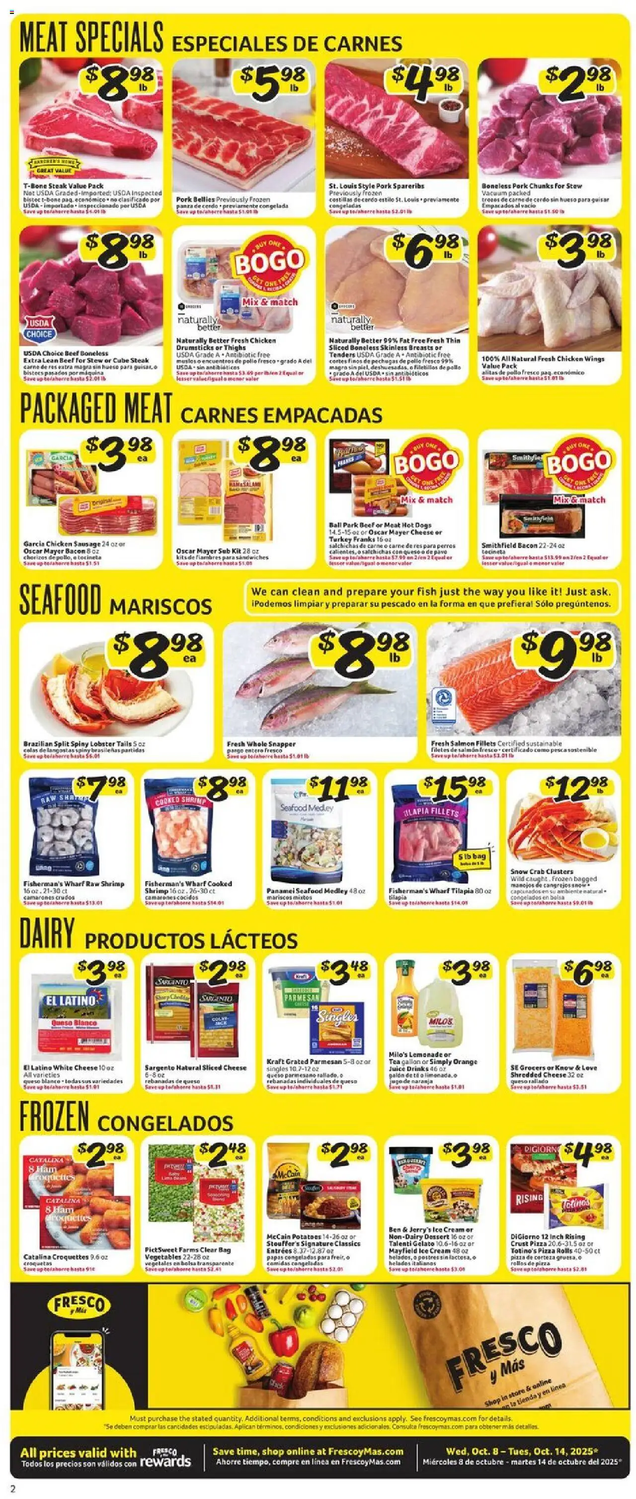 Fresco y Más Weekly Ad - valid from 08.10.2025 | Page: 2 | Products: Ham, Beef, Seafood, Sausage