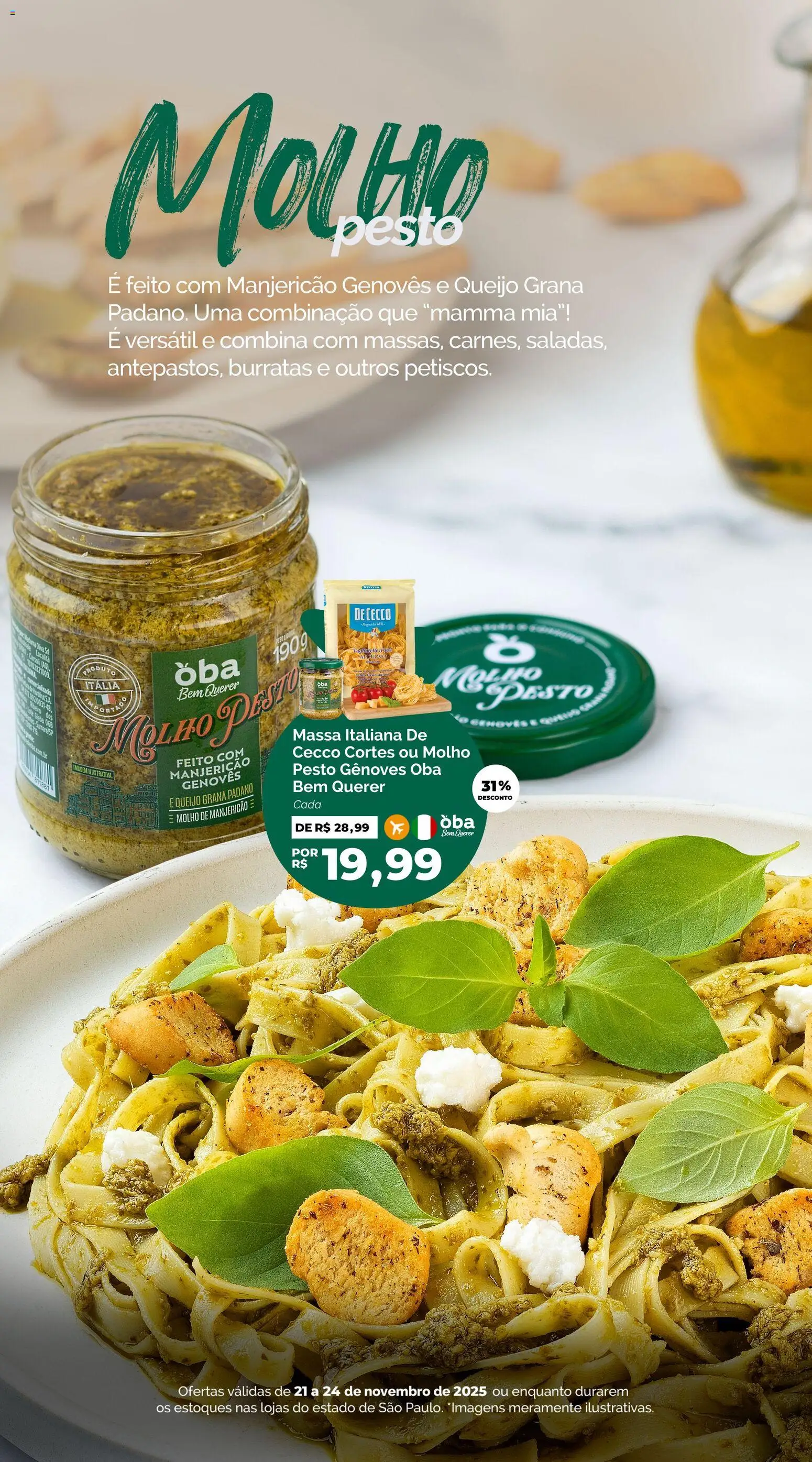 Oba Hortifruti Folheto - válido de 21.11.2025 | Página: 2 | Produtos: Manjericão, Queijo, Massa