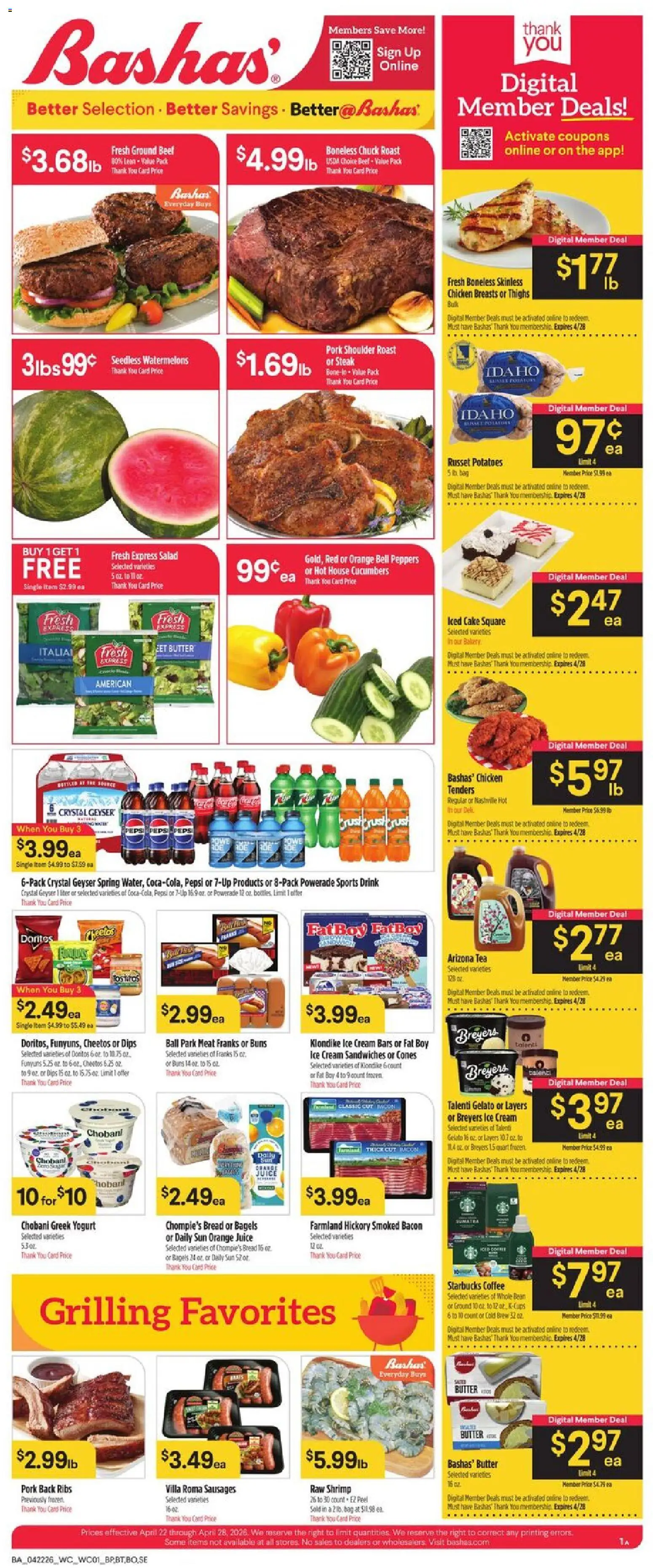 Basha's Weekly Ad - valid from 22.04.2026 | Page: 1 | Products: Bread, Cucumbers, Ice cream, Salad