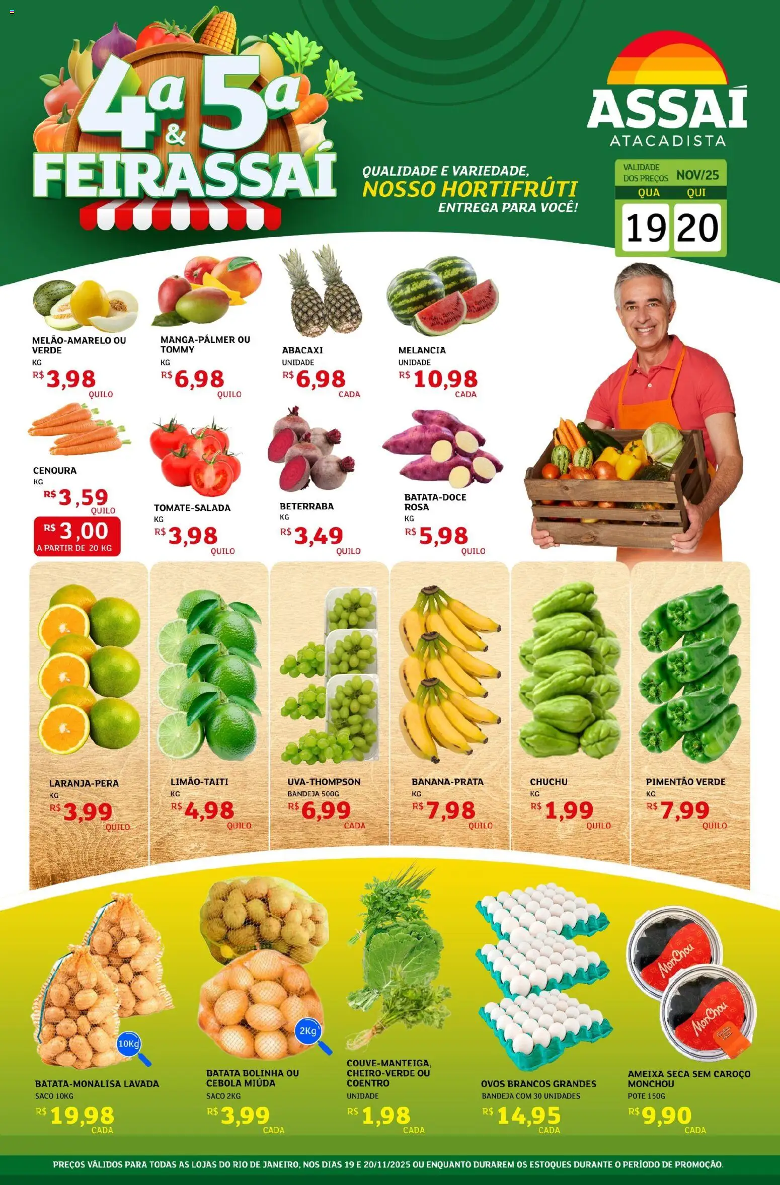 Assaí Atacadista Folheto - válido de 19.11.2025 | Página: 1 | Produtos: Melancia, Cebola, Pimentão, Ovos