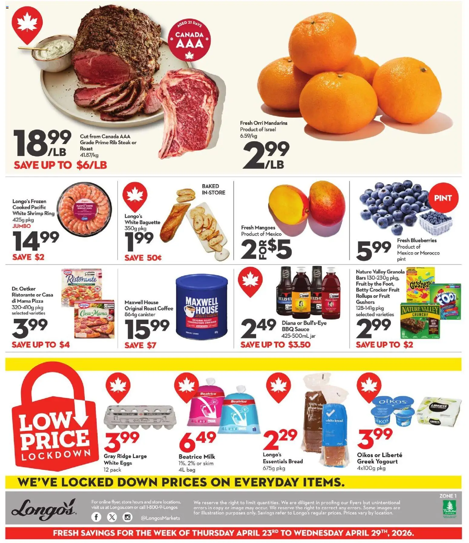 Longo's flyer valid from 23.04.2026 | Page: 3 | Products: Bag, Ridge, Coffee, Pizza