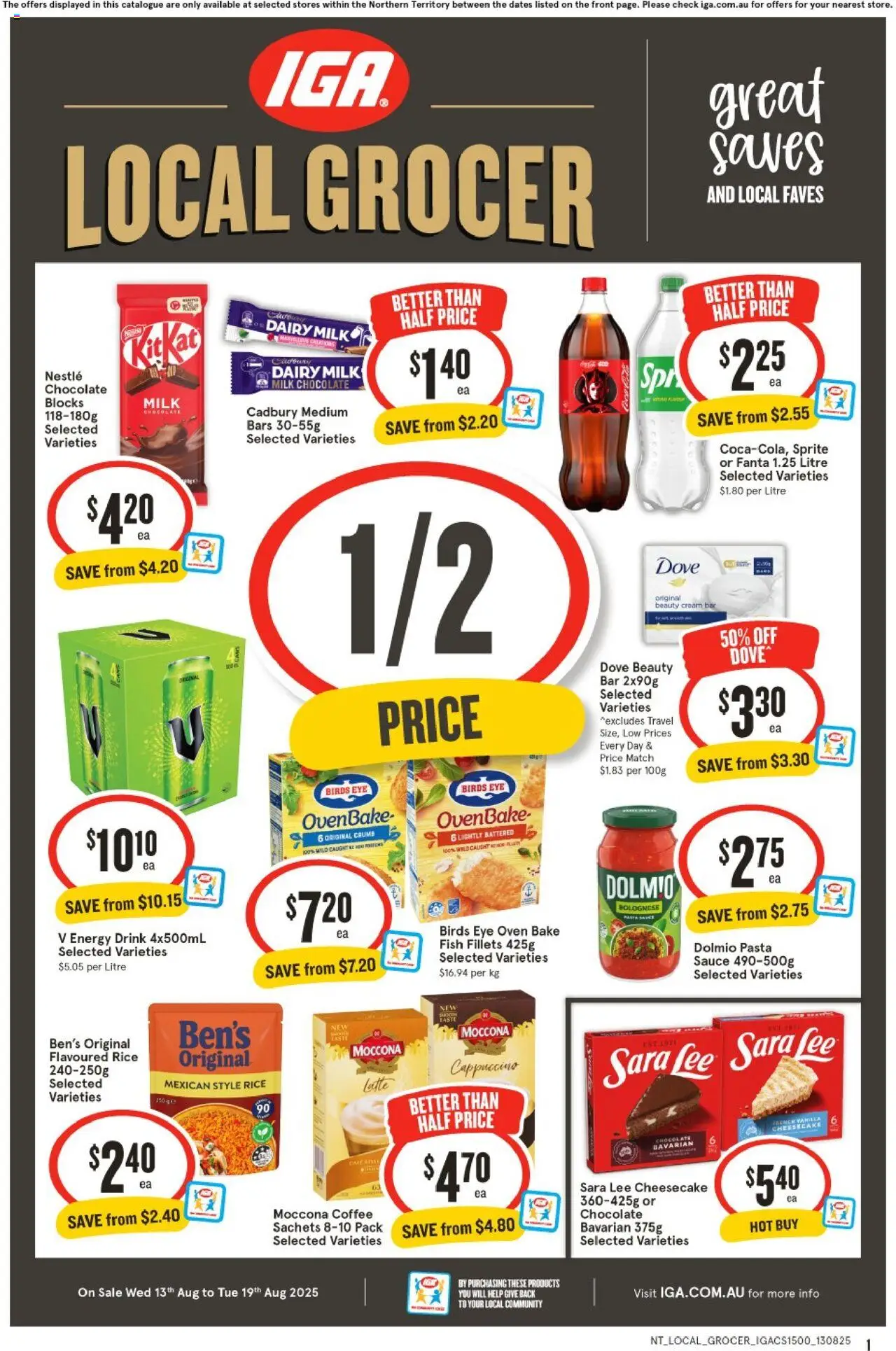 IGA catalogue - valid from 13.08.2025 | Page: 1 | Products: Coffee, Chocolate, Fish, Moccona