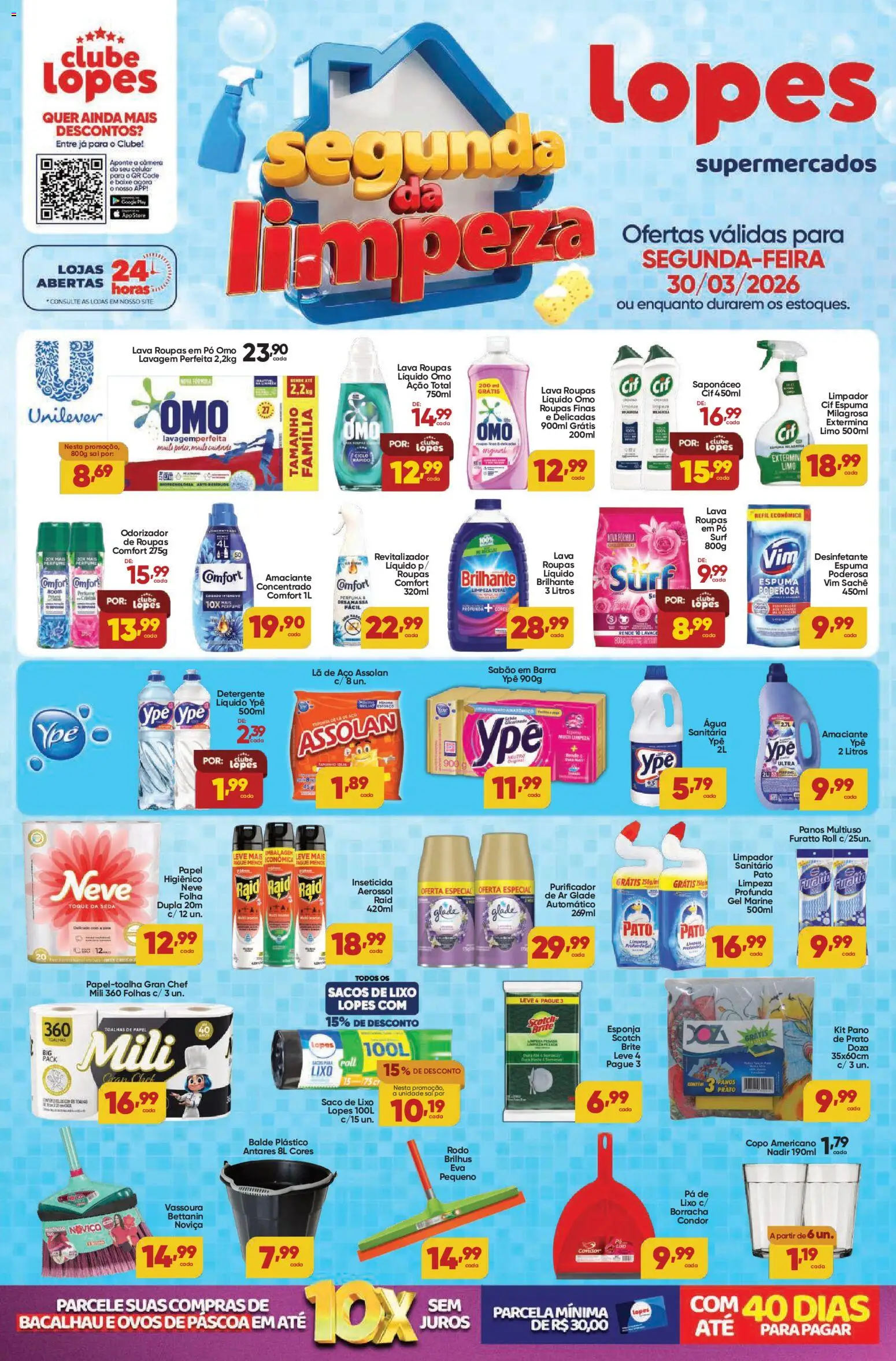 Lopes Supermercados Folheto - válido de 30.03.2026 | Página: 1 | Produtos: Borracha, Ovos, Inseticida, Vassoura