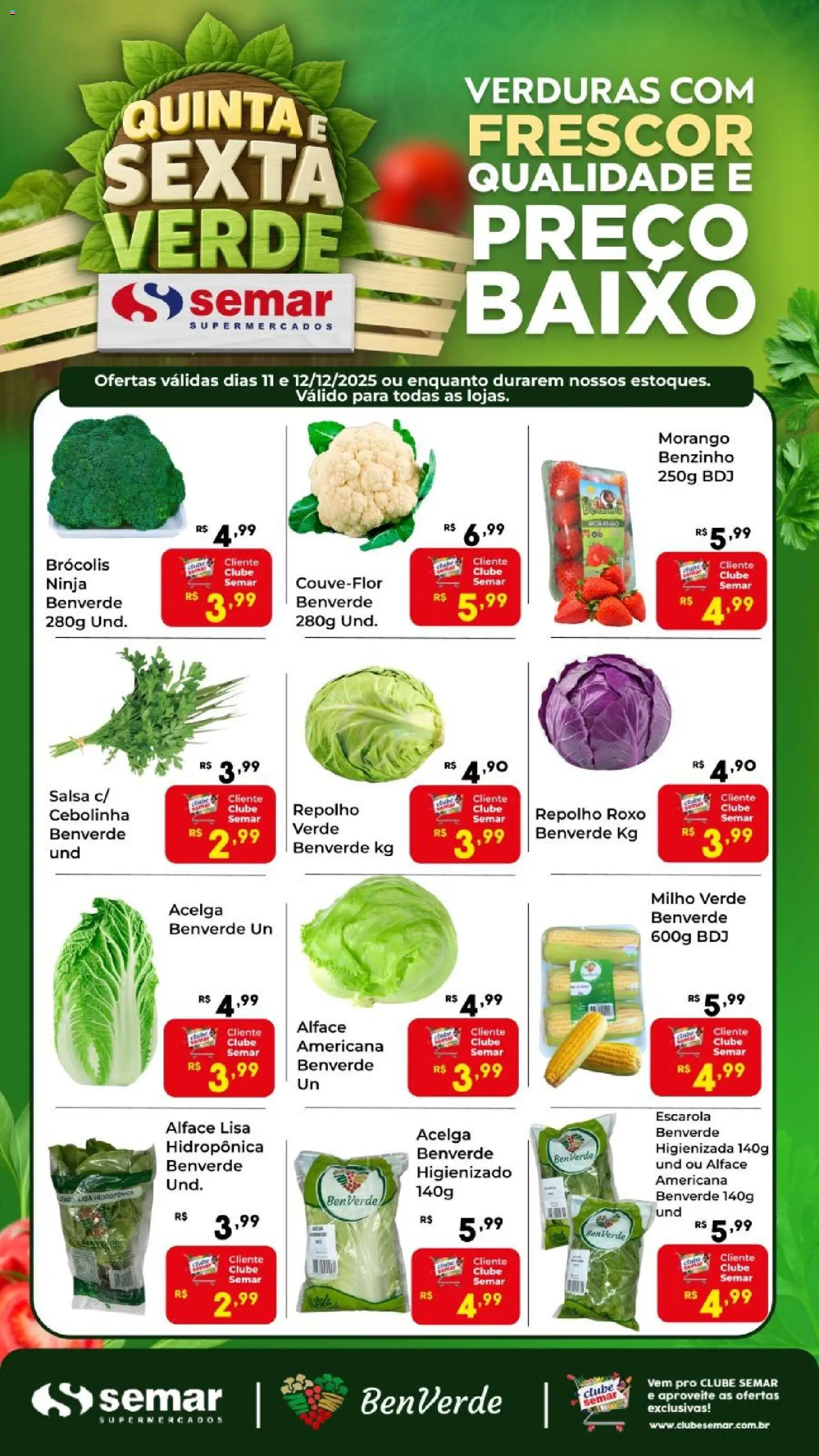 Semar Supermercado Folheto - válido de 11.12.2025 | Página: 1 | Produtos: Milho verde, Baixo, Alface, Brócolis