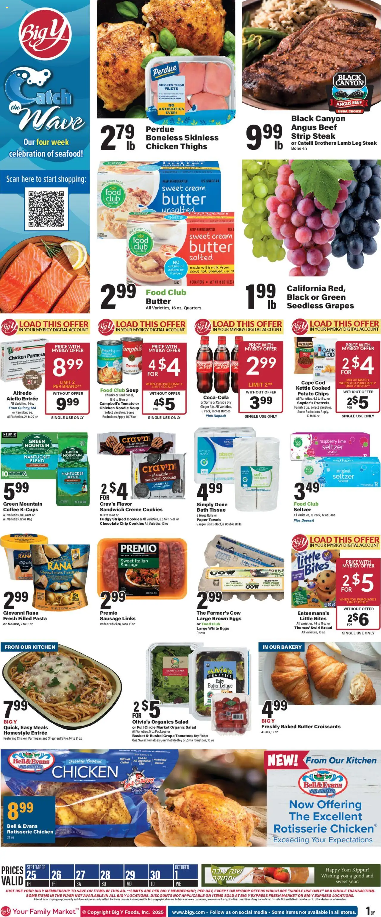 Big Y Weekly Ad - valid from 25.09.2025 | Page: 1 | Products: Lettuce, Basket, Grapes, Raspberry
