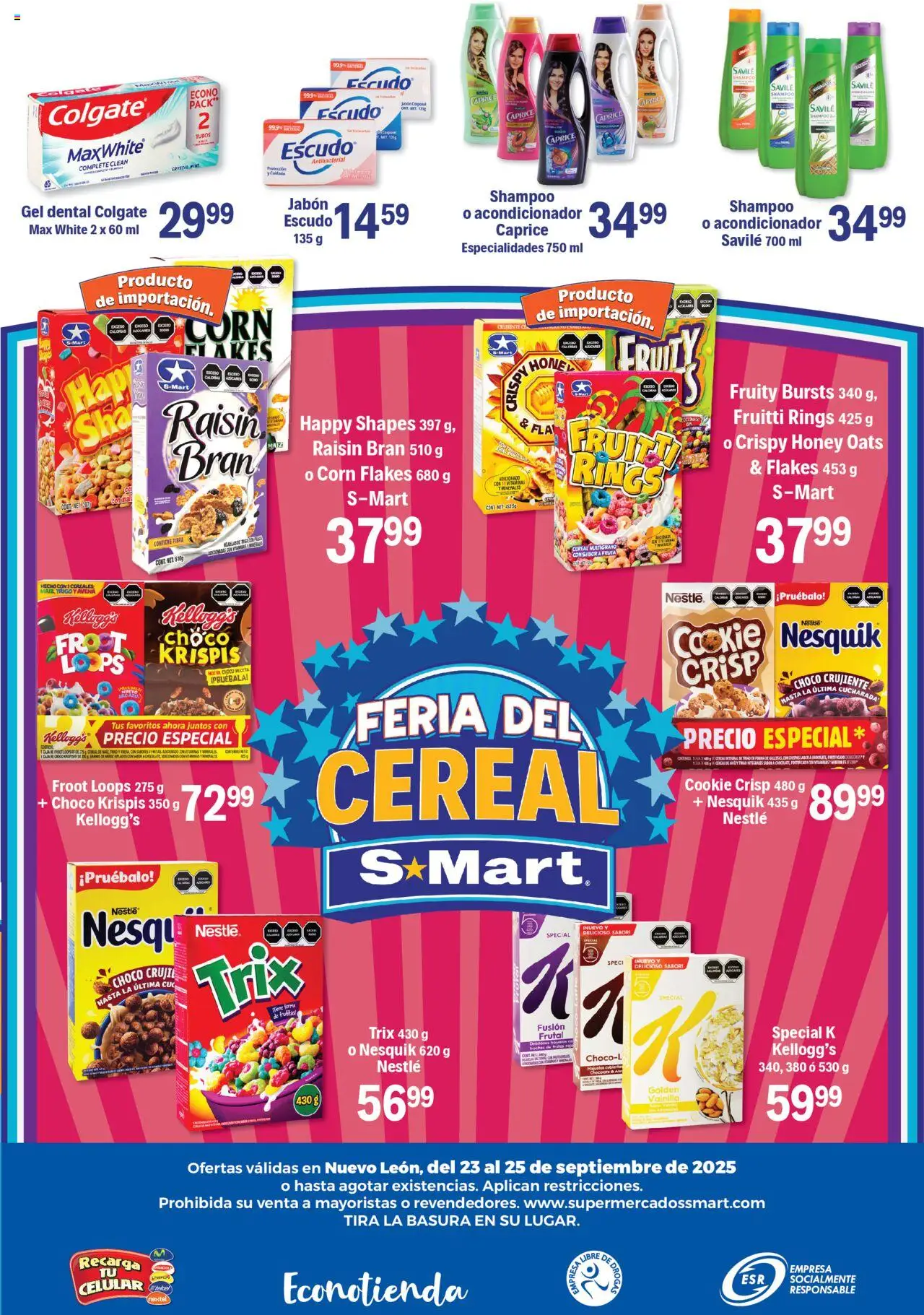 Nuevas ofertas de S-Mart válidas en toda la República Mexicana desde el 23.09.2025. ¡Encuentra las mejores ofertas en S-Mart - Folleto - Monterrey! | Página: 6 | Productos: Hojuelas, Vitaminas, Acondicionador, Jabón