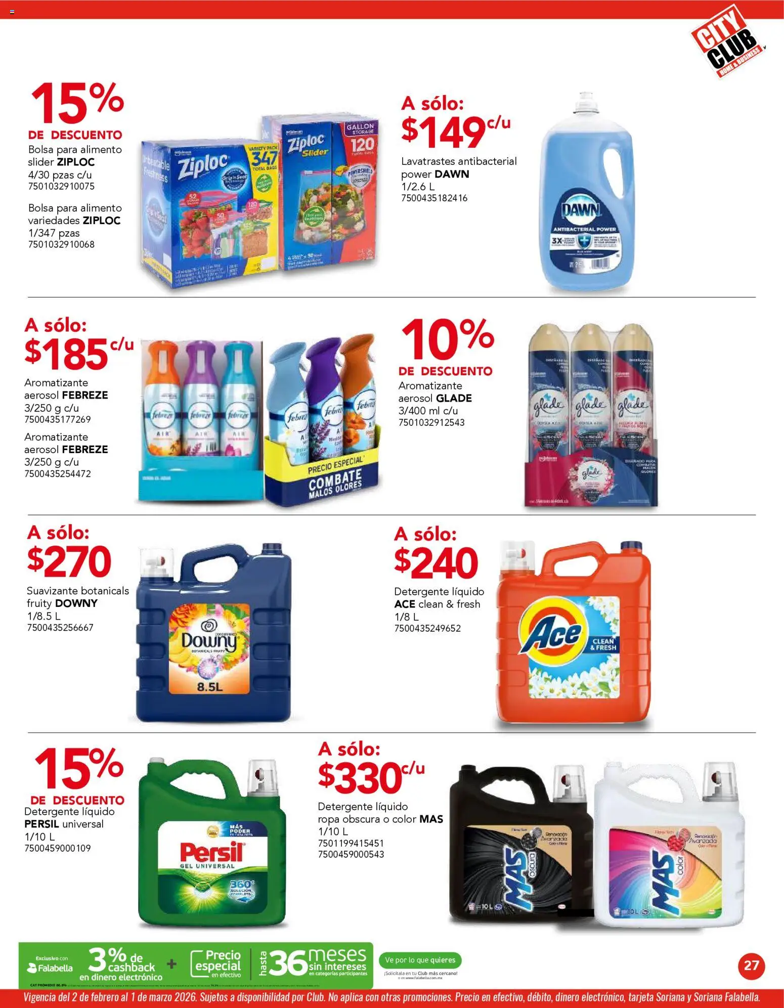 Nuevas ofertas de City Club válidas en toda la República Mexicana desde el 02.02.2026. ¡Encuentra las mejores ofertas en City Club catálogo! | Página: 27 | Productos: Detergente, Bolsa, Suavizante, Ropa