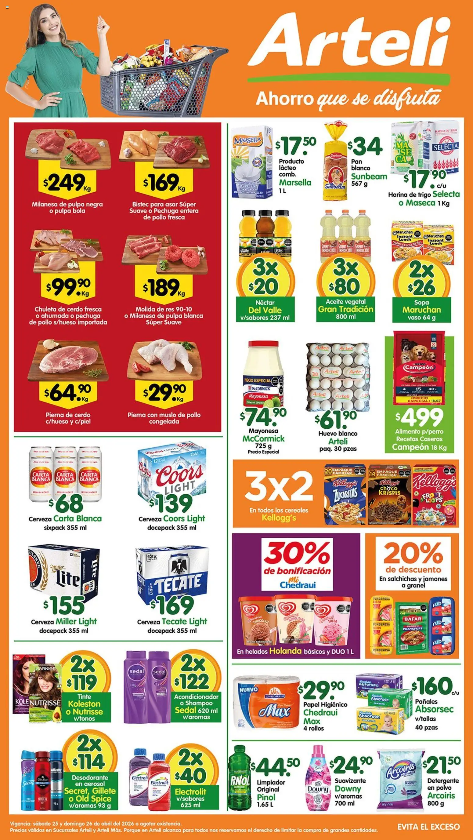 Nuevas ofertas de Arteli válidas en toda la República Mexicana desde el 25.04.2026. ¡Encuentra las mejores ofertas en Arteli folleto! | Página: 1 | Productos: Harina, Sopa, Huevo, Papel higiénico