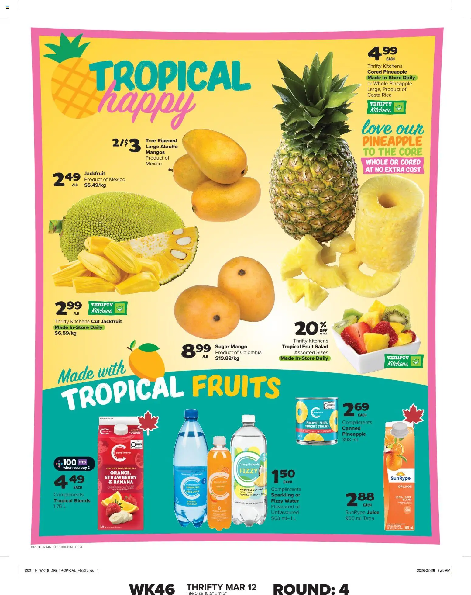 Thrifty Foods flyer valid from 12.03.2026 | Page: 13 | Products: Pineapple, Salad, Juice