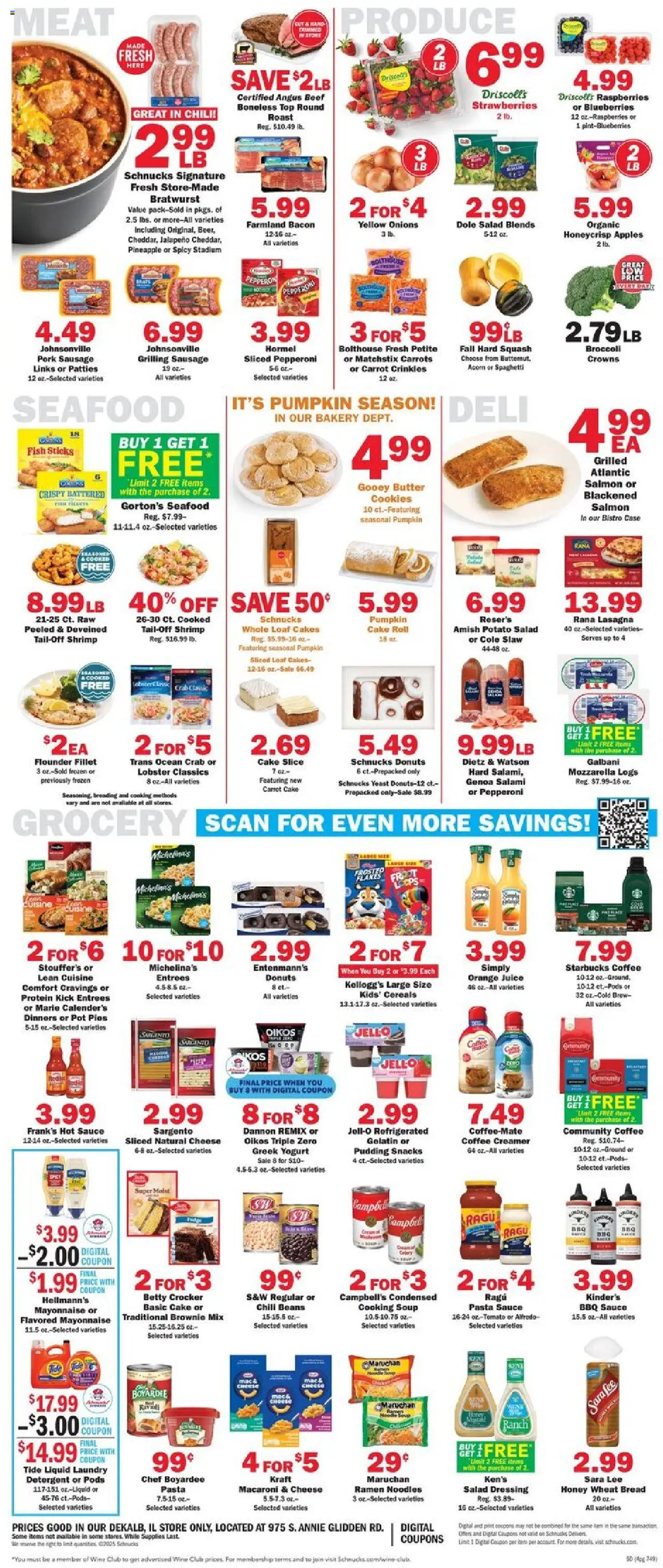Schnucks Weekly Ad - valid from 22.10.2025 | Page: 4 | Products: Cheese, Cereals, Seafood, Sausage