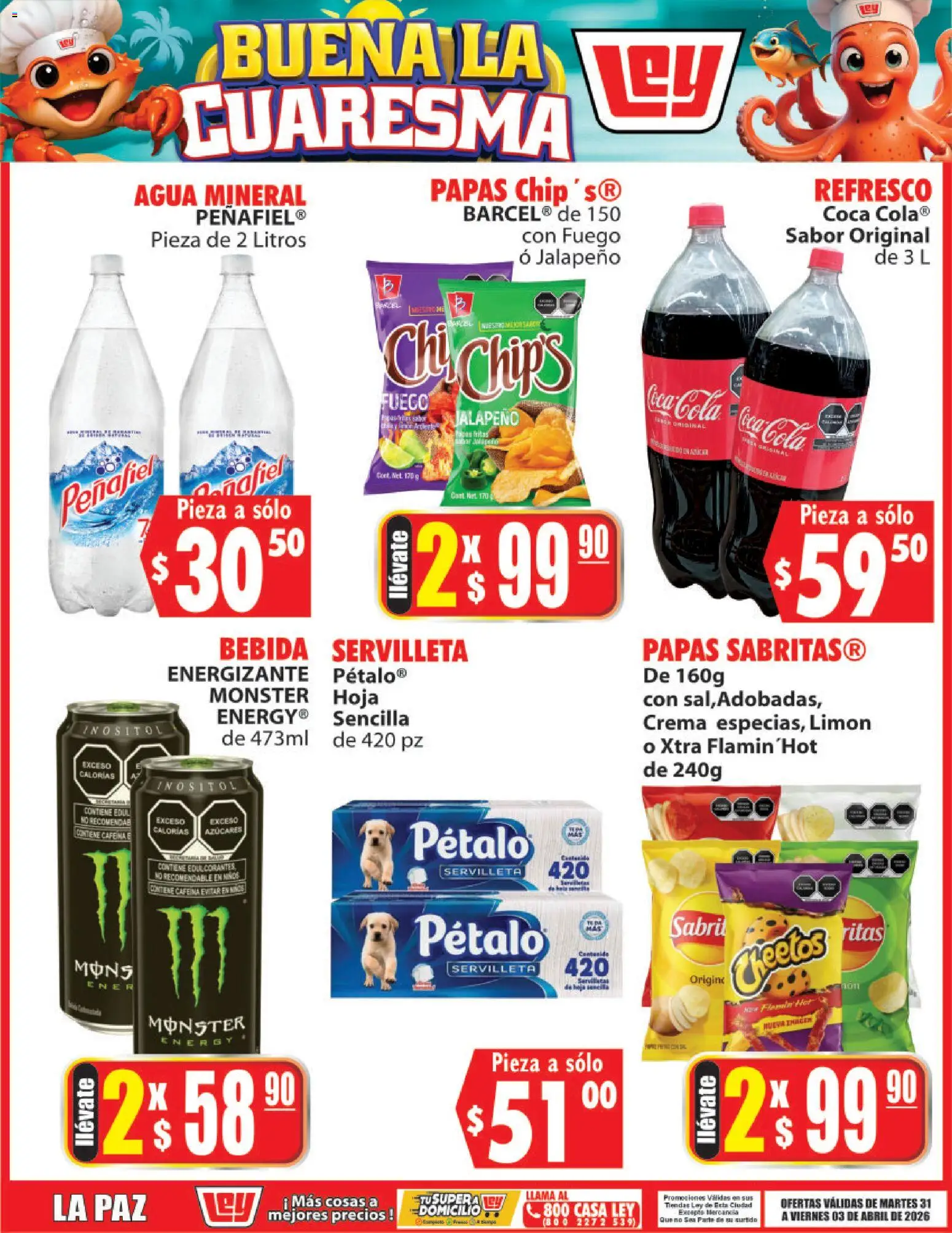Nuevas ofertas de Casa Ley válidas en toda la República Mexicana desde el 31.03.2026. ¡Encuentra las mejores ofertas en Casa Ley folleto Buena la Cuaresma! | Página: 5 | Productos: Refresco, Crema, Limón, Servilletas