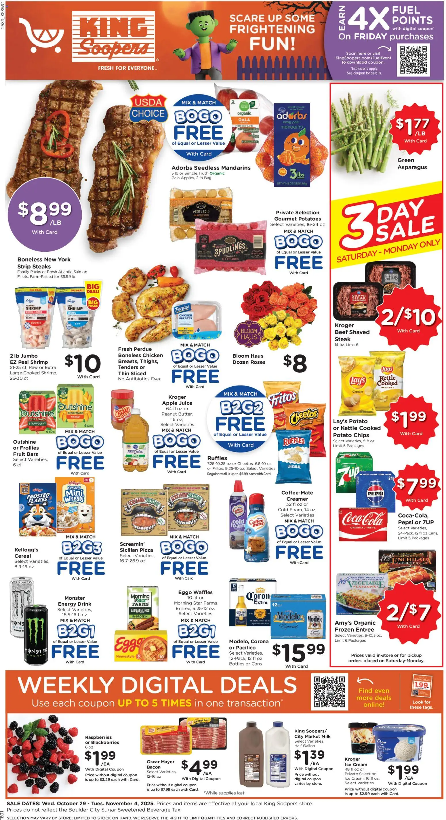 King Soopers Weekly Ad - valid from 29.10.2025 | Page: 1 | Products: Milk, Chips, Sugar, Sausage