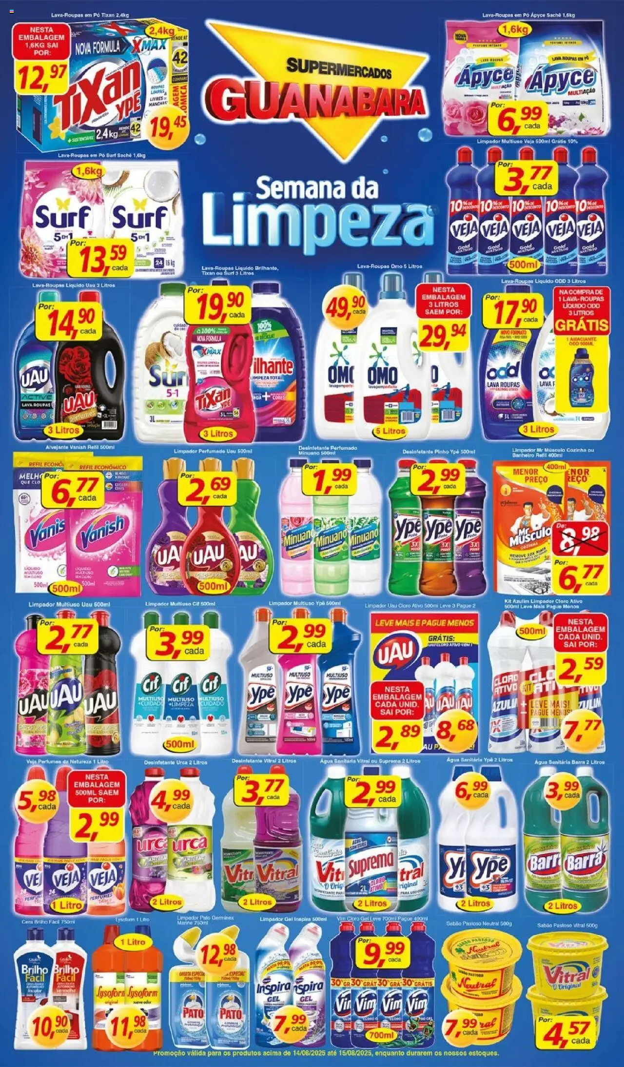 Supermercados Guanabara Folheto - válido de 14.08.2025 | Página: 9 | Produtos: Cloro, Limpador multiuso, Sabão, Cera