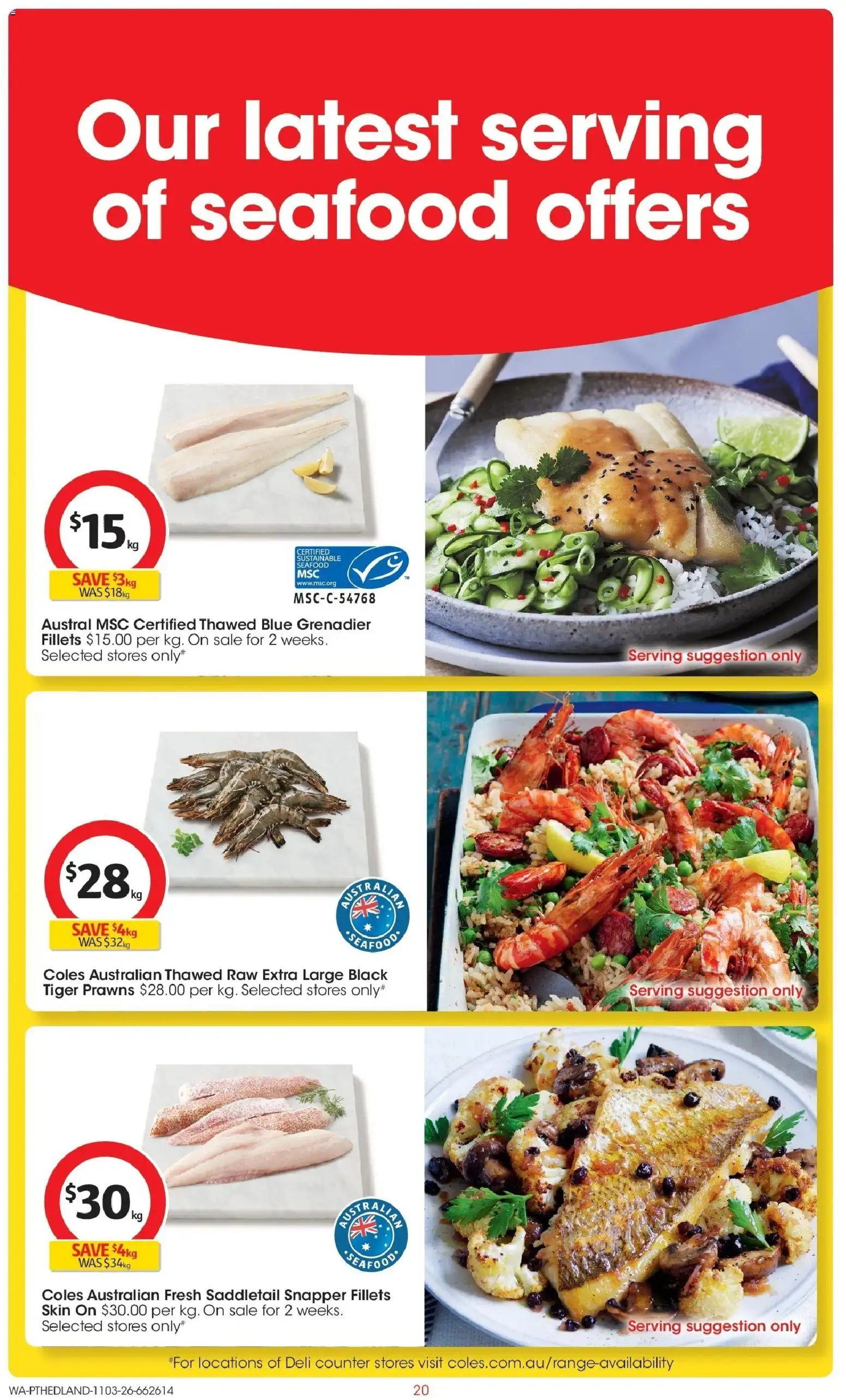 Coles catalogue - valid from 11.03.2026 | Page: 20 | Products: Prawns, Sustainable, Seafood