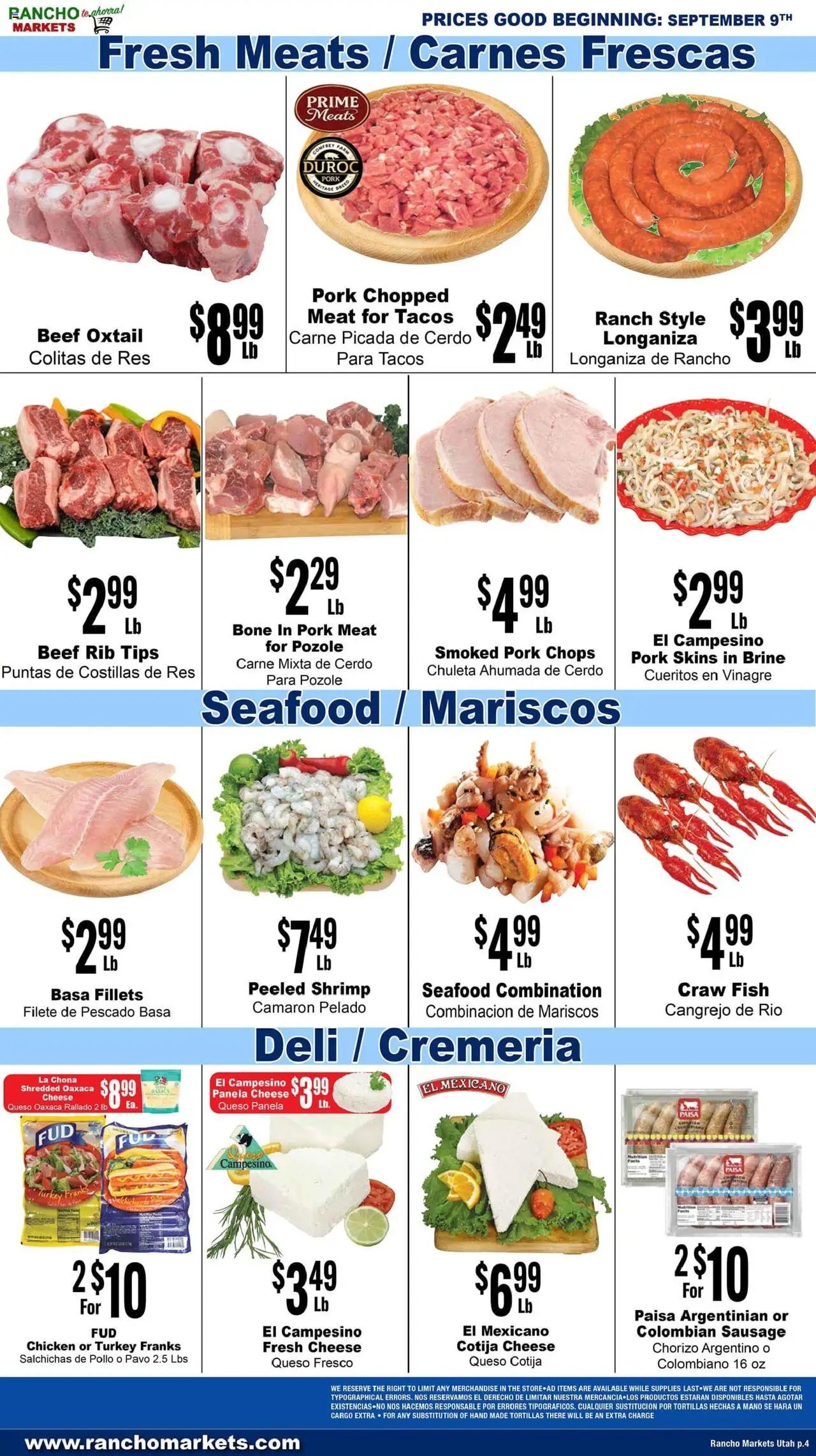 Rancho Markets Weekly Ad - valid from 09.09.2025 | Page: 4 | Products: Pork, Fish, Beef, Sausage