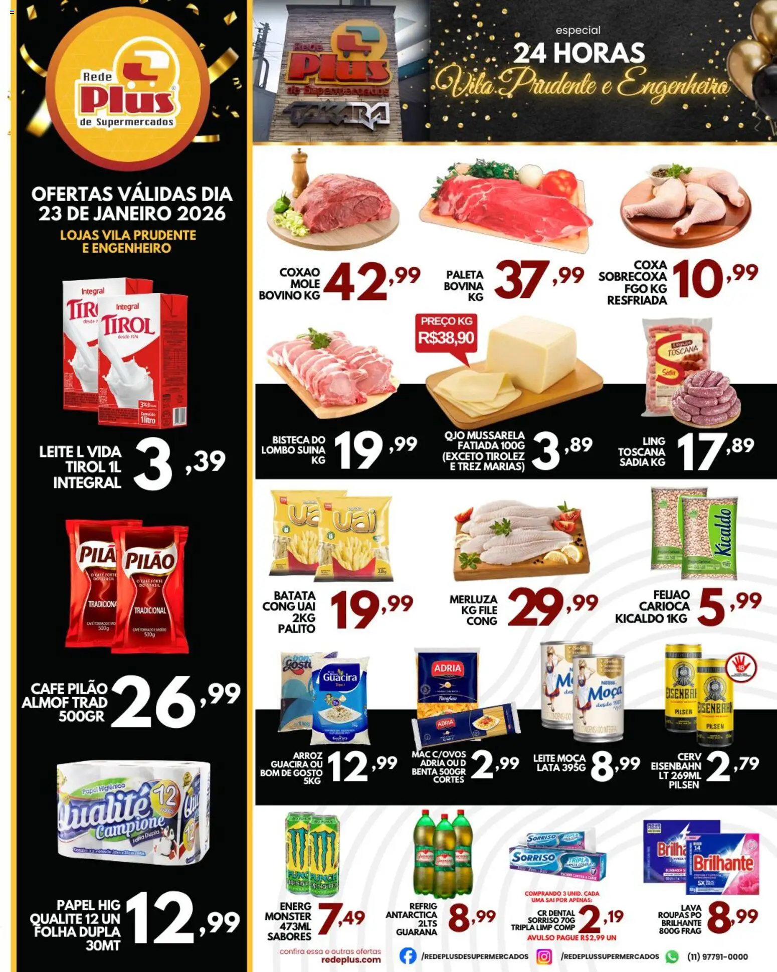 Rede Plus Supermercados Folheto - válido de 23.01.2026 | Página: 1 | Produtos: Guaraná, Eisenbahn, Lombo, Leite