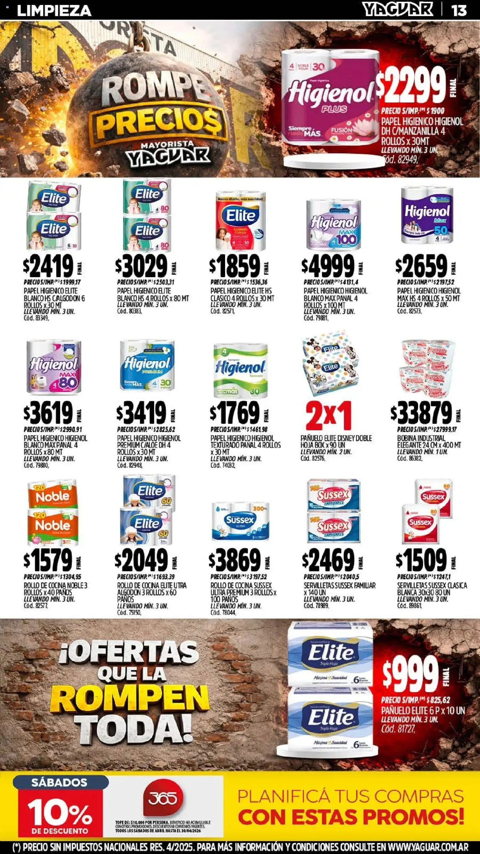 Yaguar - Oferta Semanal Chaco │ válido desde el 13.04.2026 | Página: 13 | Productos: Papel higiénico, Pañuelo, Cocina, Huevo