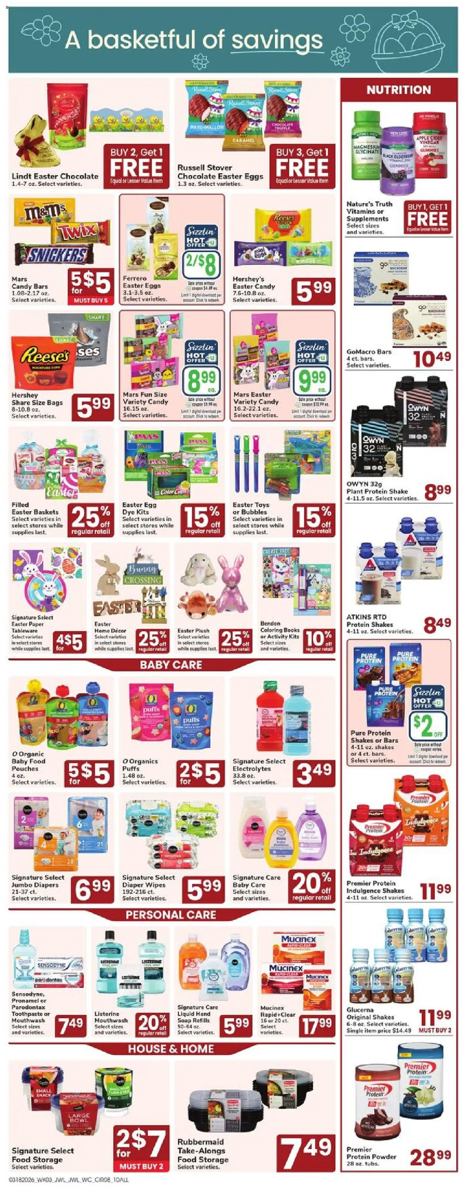 Jewel Osco Weekly Ad - IL - valid from 18.03.2026 | Page: 8 | Products: Apple Cider Vinegar, Protein Powder, Chocolate, Mouthwash
