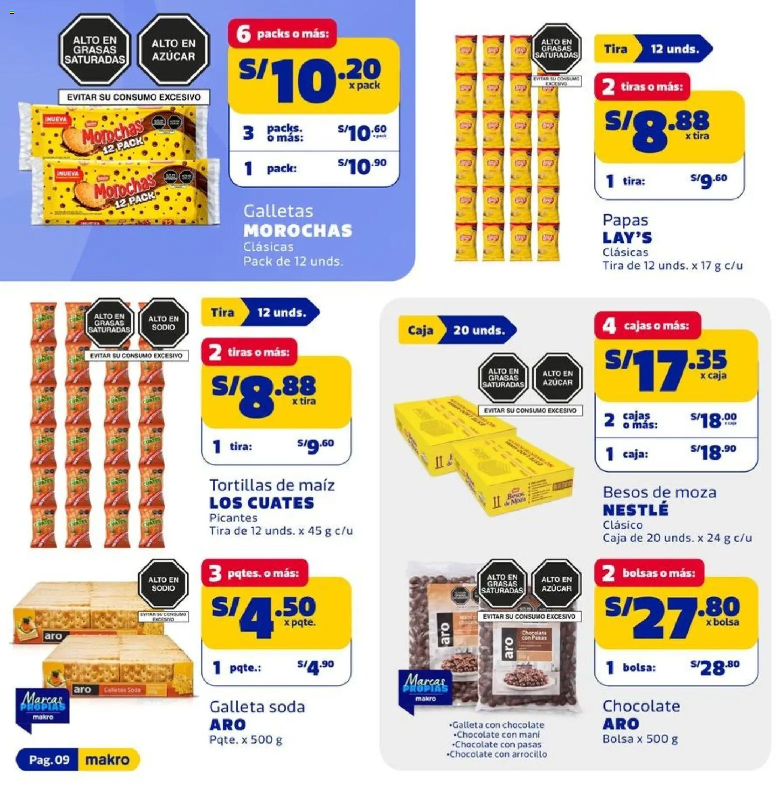 Catálogo Makro válido desde 12.03.2026 | Página: 9 | Productos: Chocolate, Galletas, Papas, Bolsa