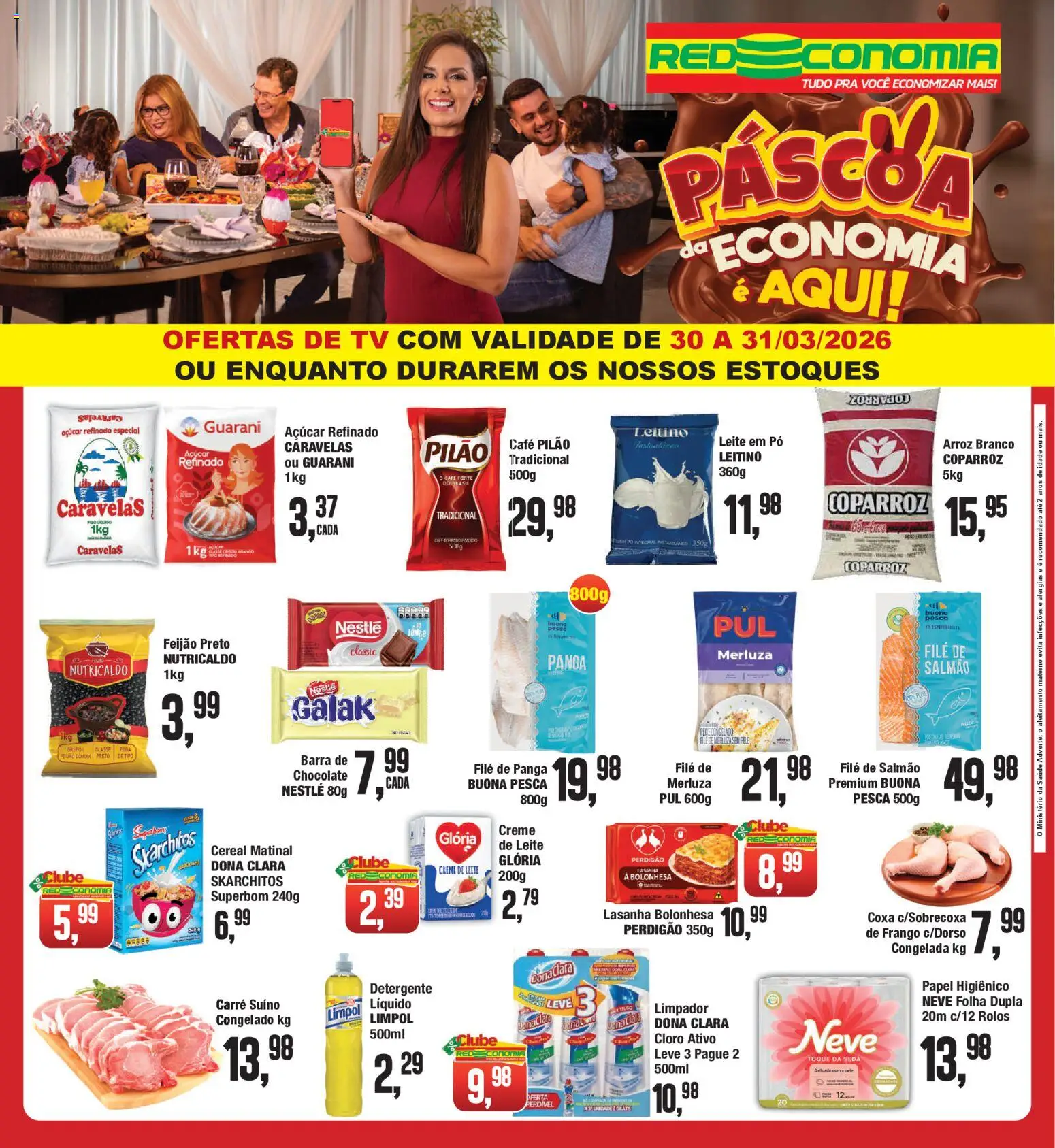 RedEconomia Folheto - válido de 30.03.2026 | Página: 1 | Produtos: Cloro, Detergente, Café pilão, Leite em pó