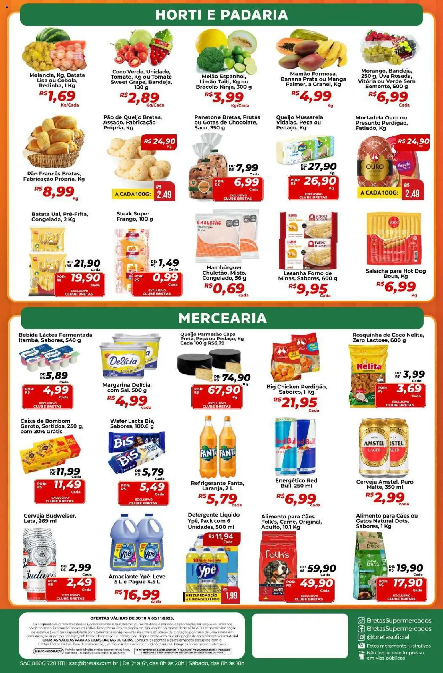 Bretas Folheto - válido de 30.10.2025 | Página: 2 | Produtos: Queijo, Queijo parmesão, Refrigerante, Pão de queijo