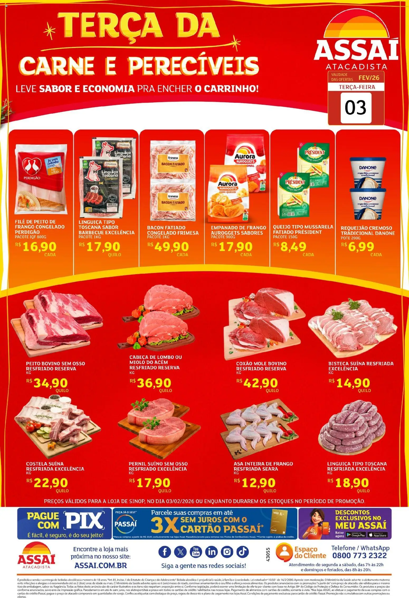Assaí Atacadista Folheto - válido de 03.02.2026 | Página: 1 | Produtos: Acém, Carne, Bebida, Mussarela