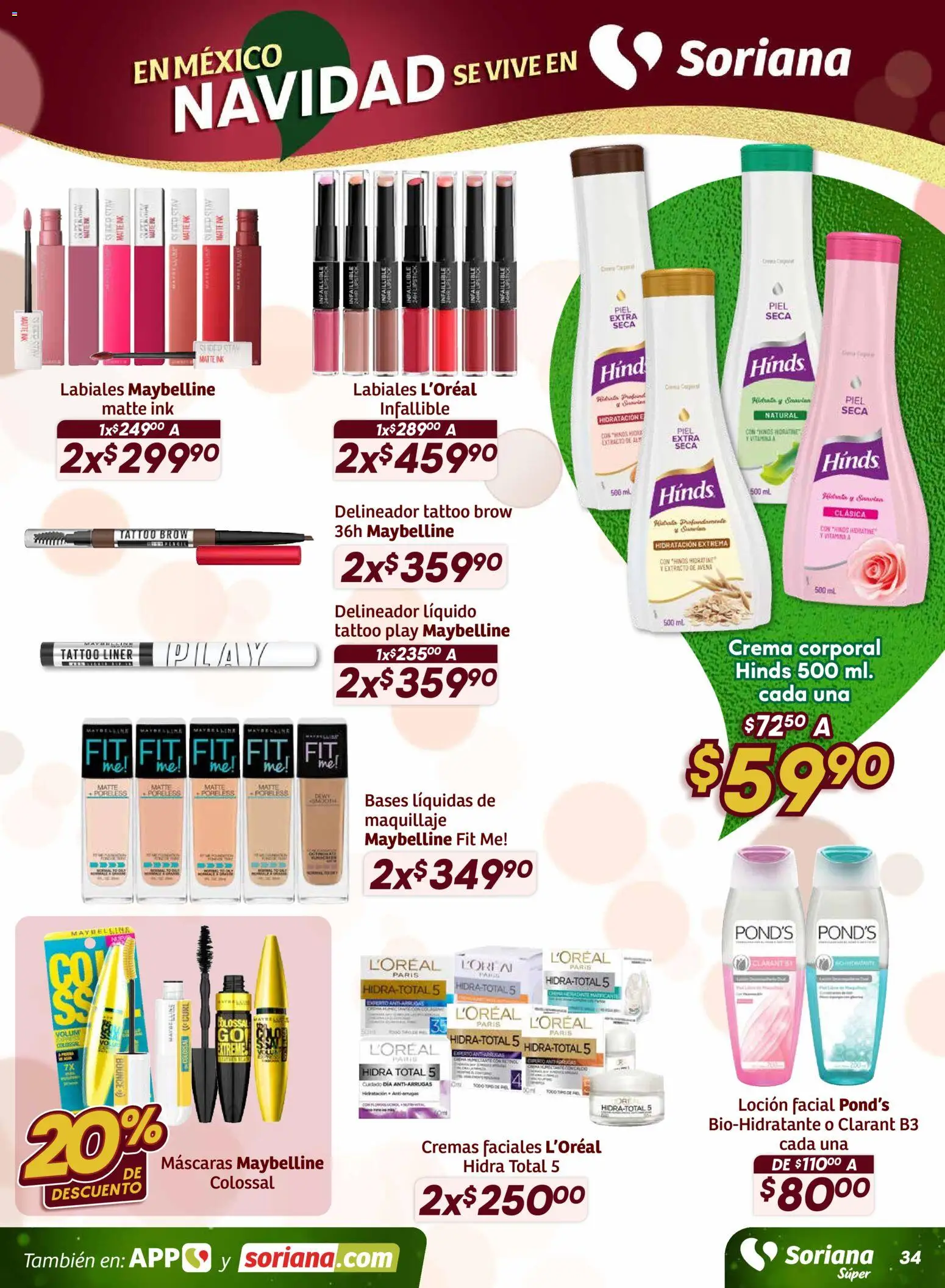 Nuevas ofertas de Soriana válidas en toda la República Mexicana desde el 27.11.2025. ¡Encuentra las mejores ofertas en Soriana - Preciazazaso Súper: Frontera Chia, Q. Roo! | Página: 35 | Productos: Loción, Maquillaje, Delineador, Crema corporal