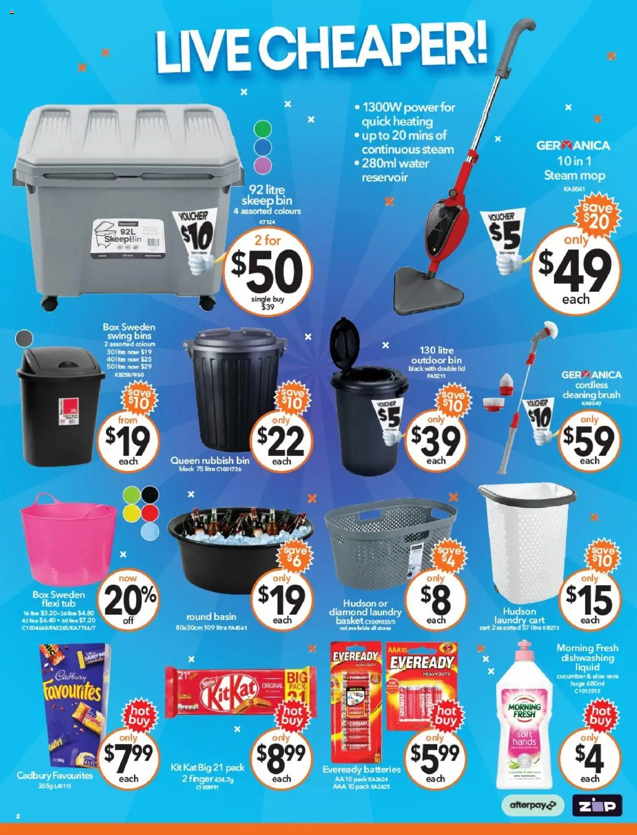 Cheap as Chips catalogue - valid from 06.08.2025 | Page: 2 | Products: Basket, Brush, Rubbish bin, Water