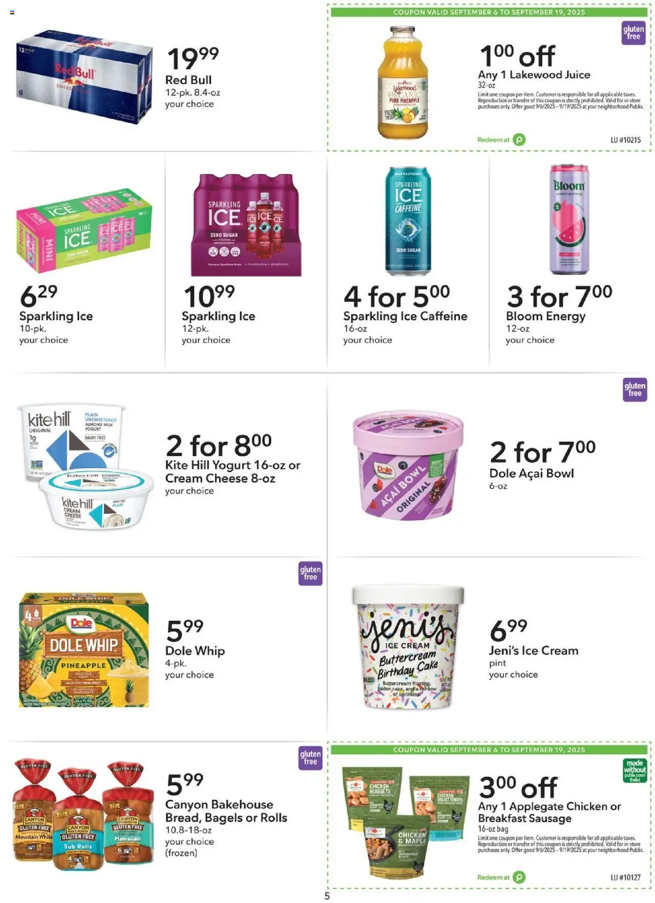 Publix Extra Savings - valid from 06.09.2025 | Page: 5 | Products: Juice, Cream, Ice cream, Sugar