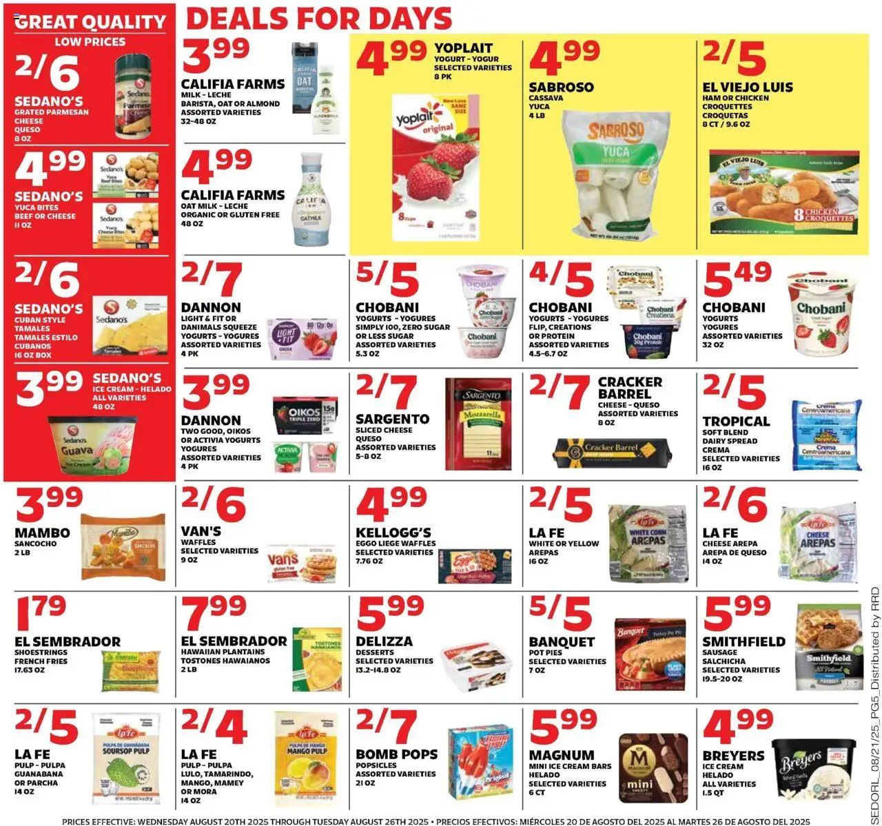 Sedano's Weekly Ad - valid from 20.08.2025 | Page: 5 | Products: Milk, Cheese, Sugar, Sausage