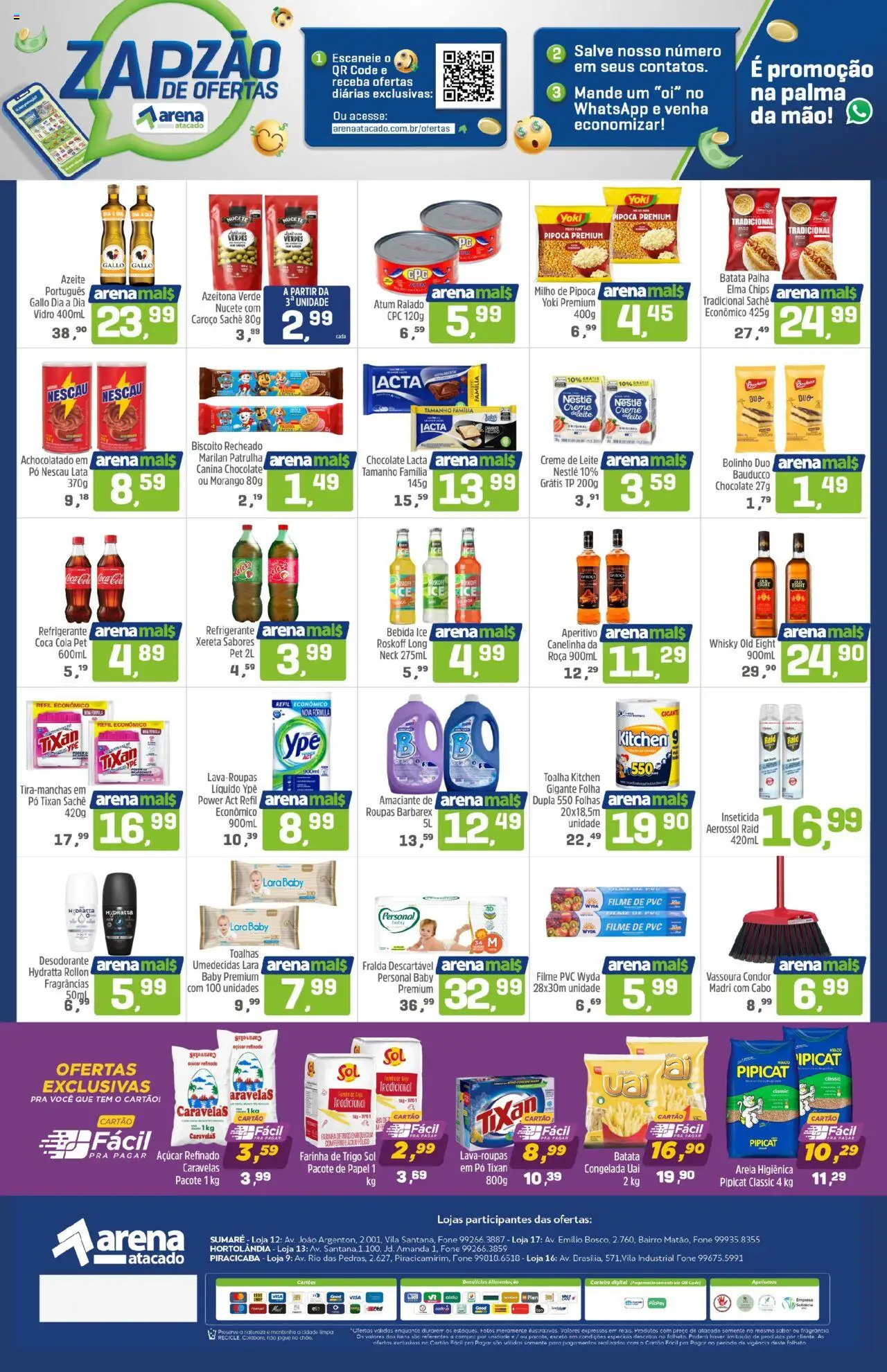 Arena Atacado Folheto - válido de 20.10.2025 | Página: 2 | Produtos: Farinha de trigo, Elma Chips, Creme de leite, Vassoura
