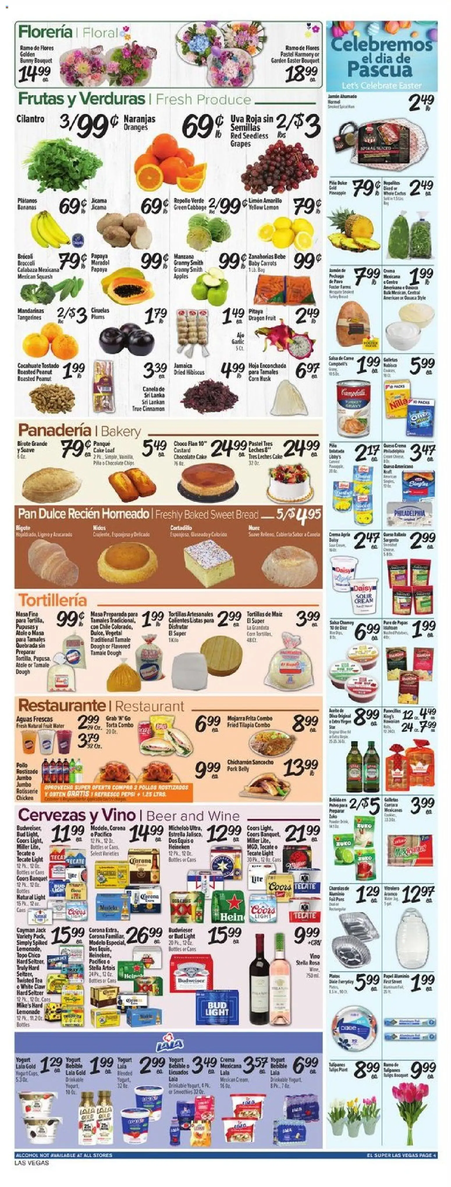 El Super Weekly Ad - NV - valid from 01.04.2026 | Page: 4 | Products: Squash, Beer, Pork, Cabbage