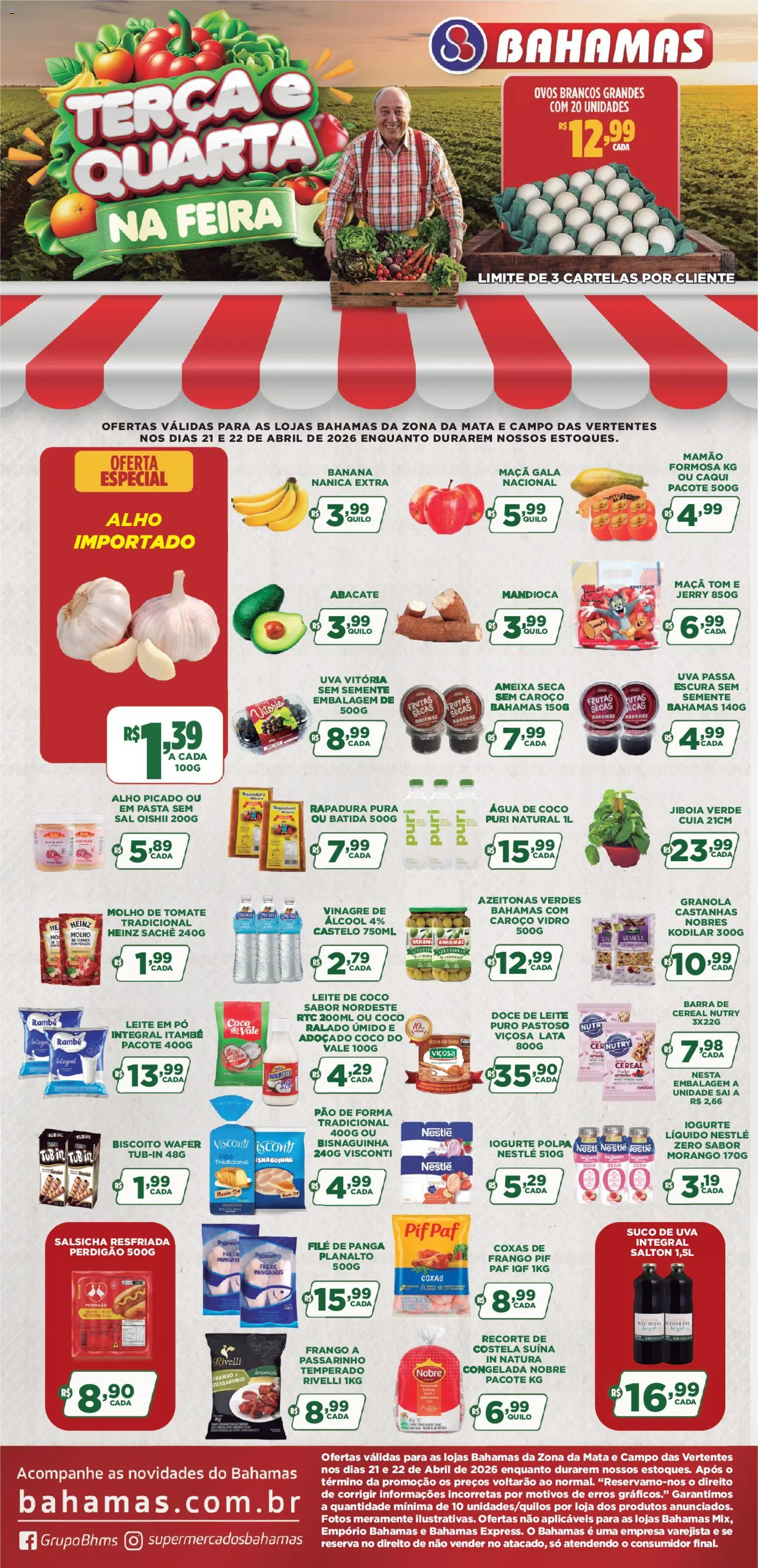Bahamas Supermercados Folheto - válido de 21.04.2026 | Página: 1 | Produtos: Castanhas, Salsicha, Iogurte, Suco