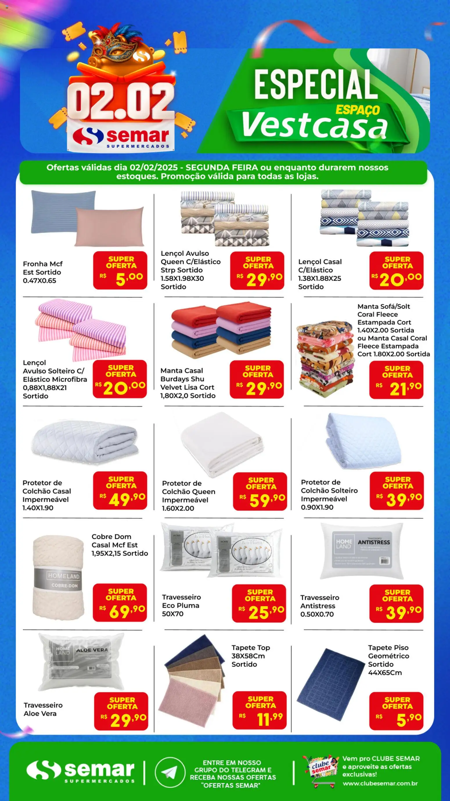 Semar Supermercado Folheto - válido de 02.02.2026 | Página: 2 | Produtos: Piso, Travesseiro, Tapete, Fronha