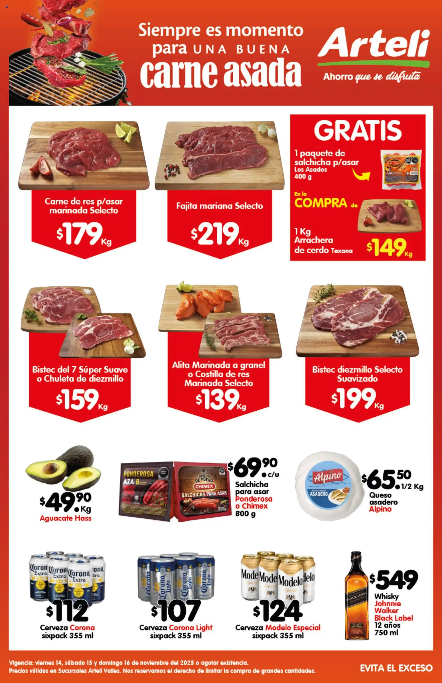 Nuevas ofertas de Arteli válidas en toda la República Mexicana desde el 14.11.2025. ¡Encuentra las mejores ofertas en Arteli folleto Carnes Suc. Valles! | Página: 1 | Productos: Aguacate, Cerveza, Cerdo, Res