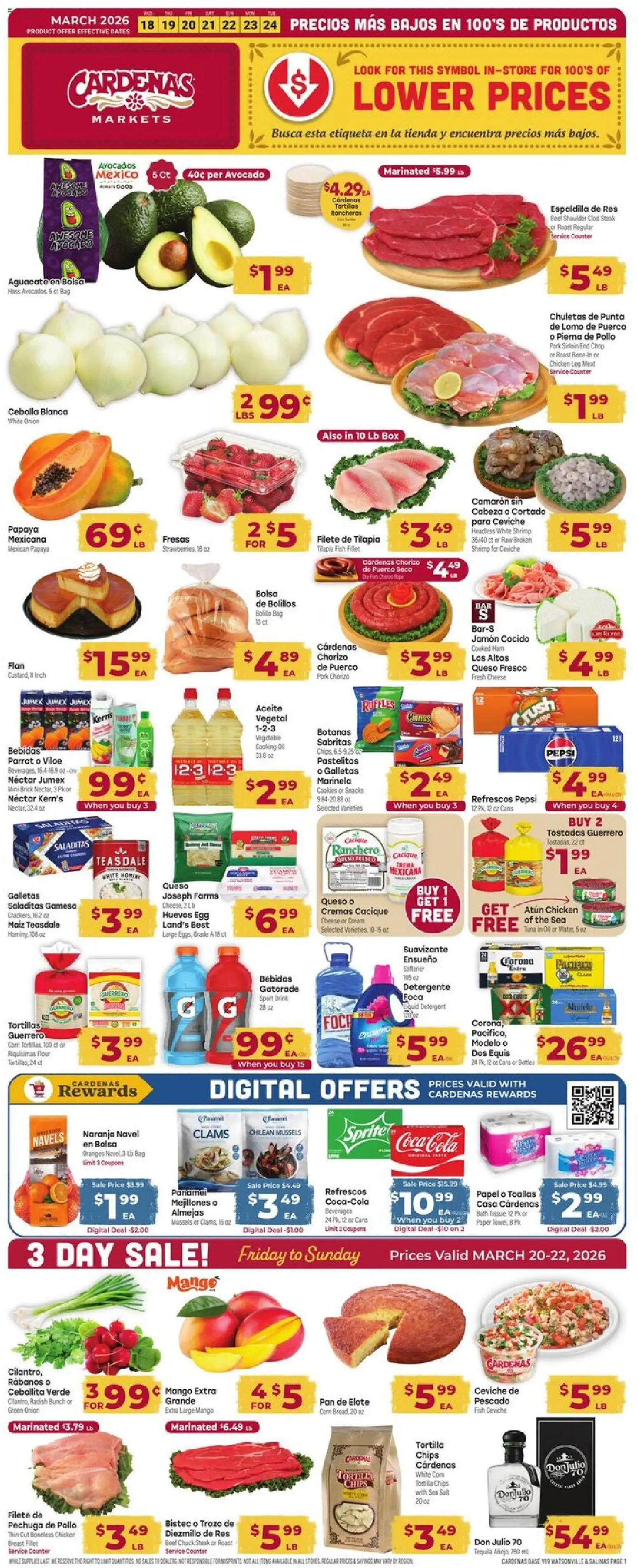 Cardenas Weekly Ad - CA - valid from 18.03.2026 | Page: 1 | Products: Corn, Pan, Oranges, Chips