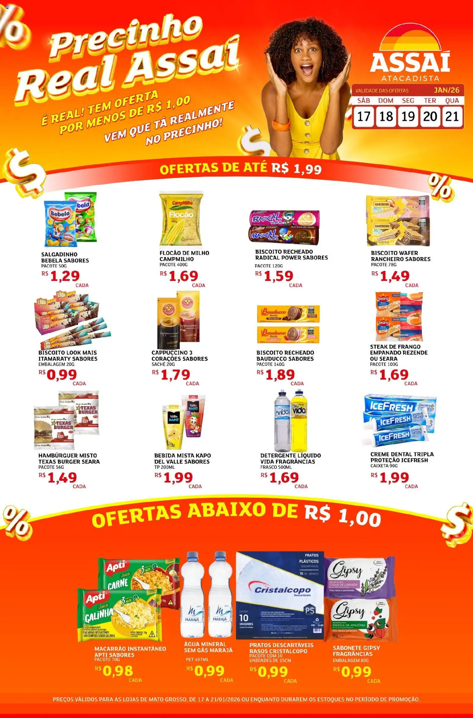 Assaí Atacadista Folheto - válido de 17.01.2026 | Página: 1 | Produtos: Macarrão, Carne, Água mineral, Creme dental