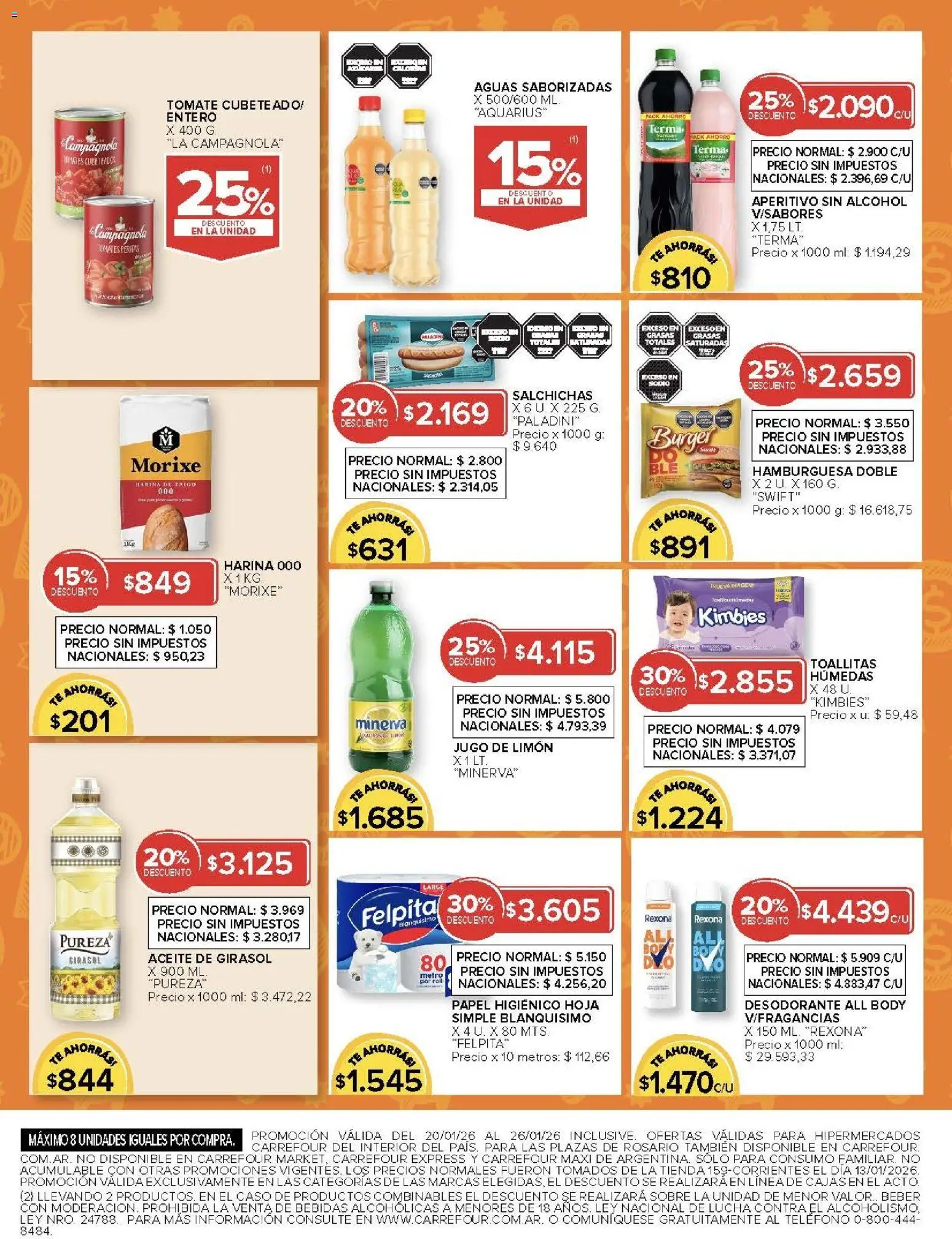 Carrefour ofertas │ válido desde el 20.01.2026 | Página: 50 | Productos: Caso, Harina, Toallitas húmedas, Jugo