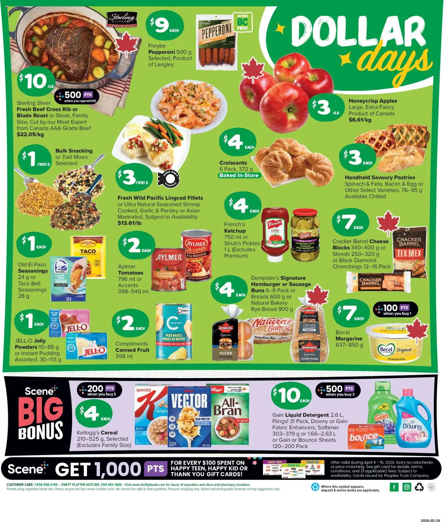 Thrifty Foods flyer valid from 09.04.2026 | Page: 2 | Products: Bakery, Detergent, Cheese, Tomatoes